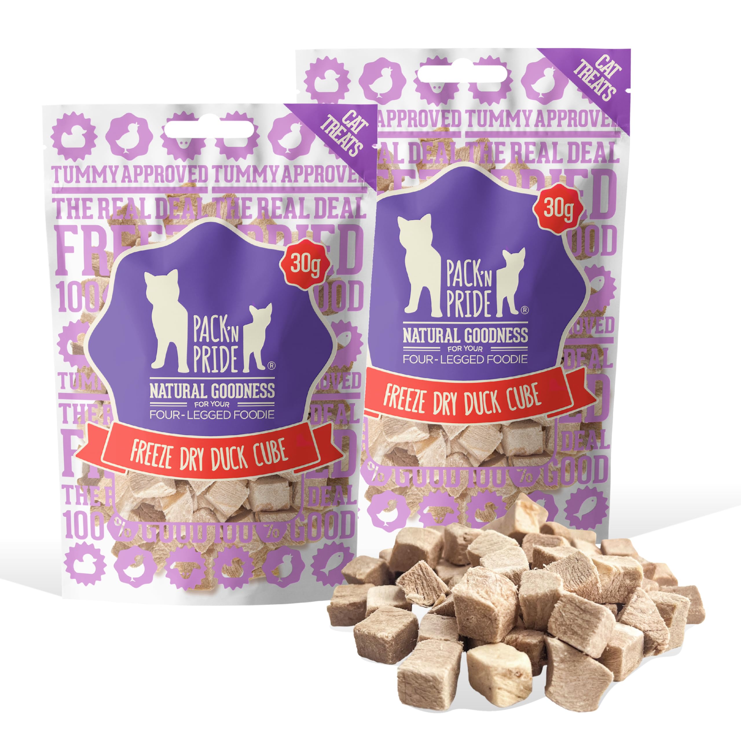 PACK'N PRIDE Freeze Dried Duck Cat Treats, 2 Pack*30g=60g High-Protein Low-Fat Healthy Treats for Indoor Cats, No Grain & Hypoallergenic