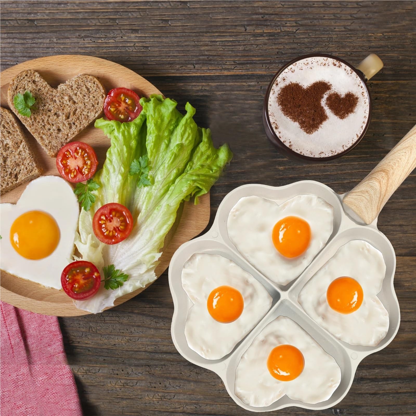 Sarten Tortilla Sartén antiadherente for tortillas de 4 tazas con forma corazón y mango madera, aleación aluminio