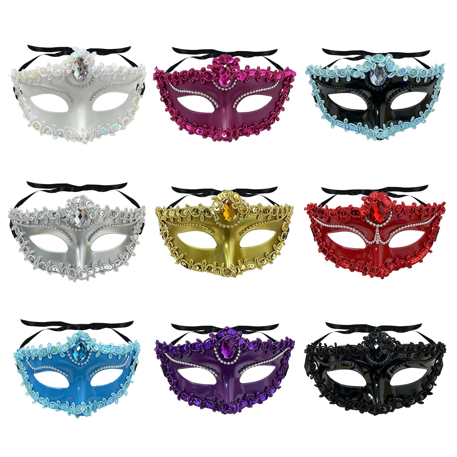 BOSOIRSOU 9PCS Masquerade Mask Set for Women & Men, Elegant Party Masks Bulk for Masquerade Ball, Mardi Gras, Halloween, Carnival, Prom, Cosplay, Costume Party Decorations
