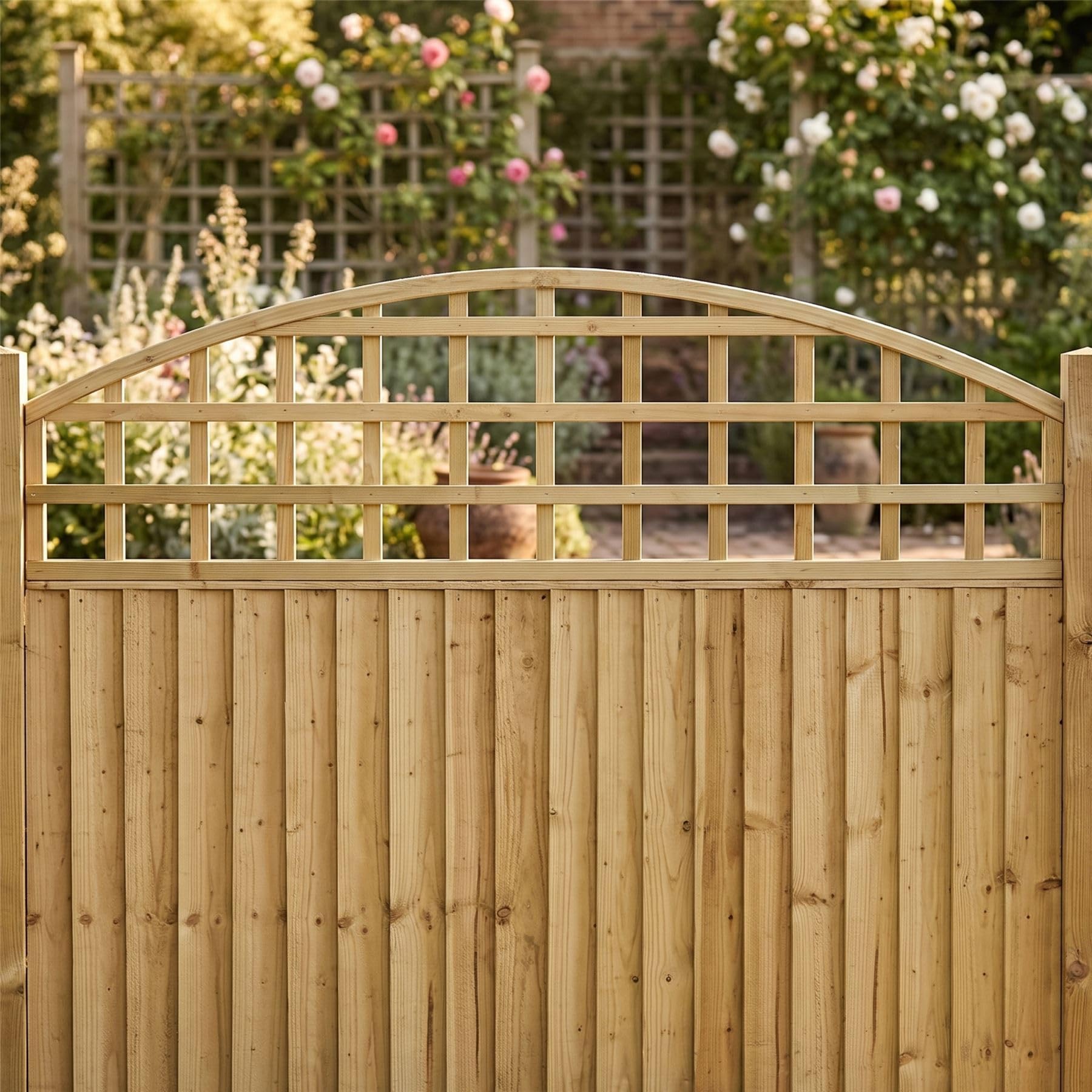 Standard Fence Panel Topper 6ft x 1ft Arch Top Square Trellis Wooden 4pk | 182.8cm x 52cm, Arched Privacy Lattice Fencing, Wall-Mount or Add Extra Height, Treated, Support for Plants & Vegetables