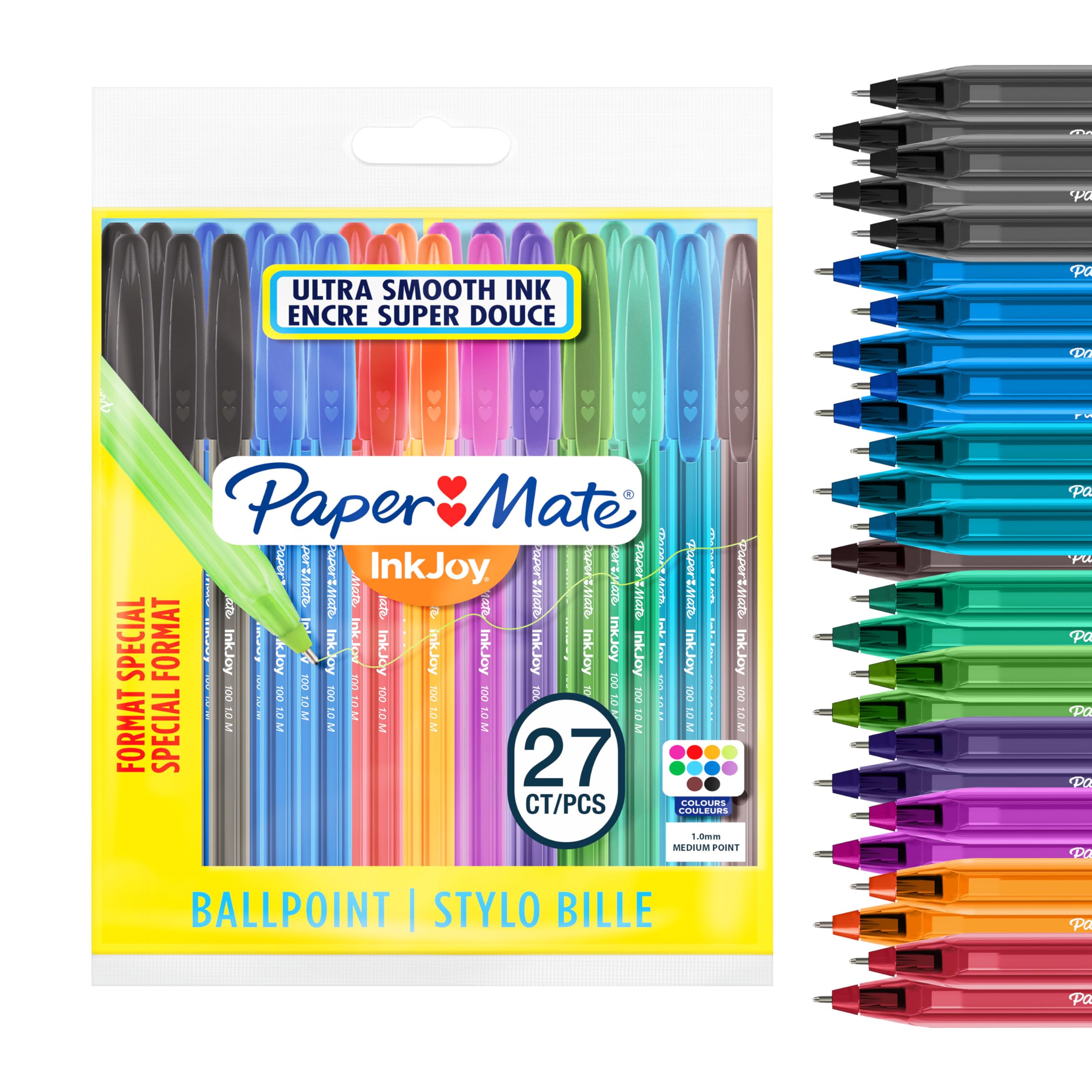 InkJoy 100ST Ballpoint Pens | Medium Point (1.0mm) | Assorted Fun Colours | 27 Count