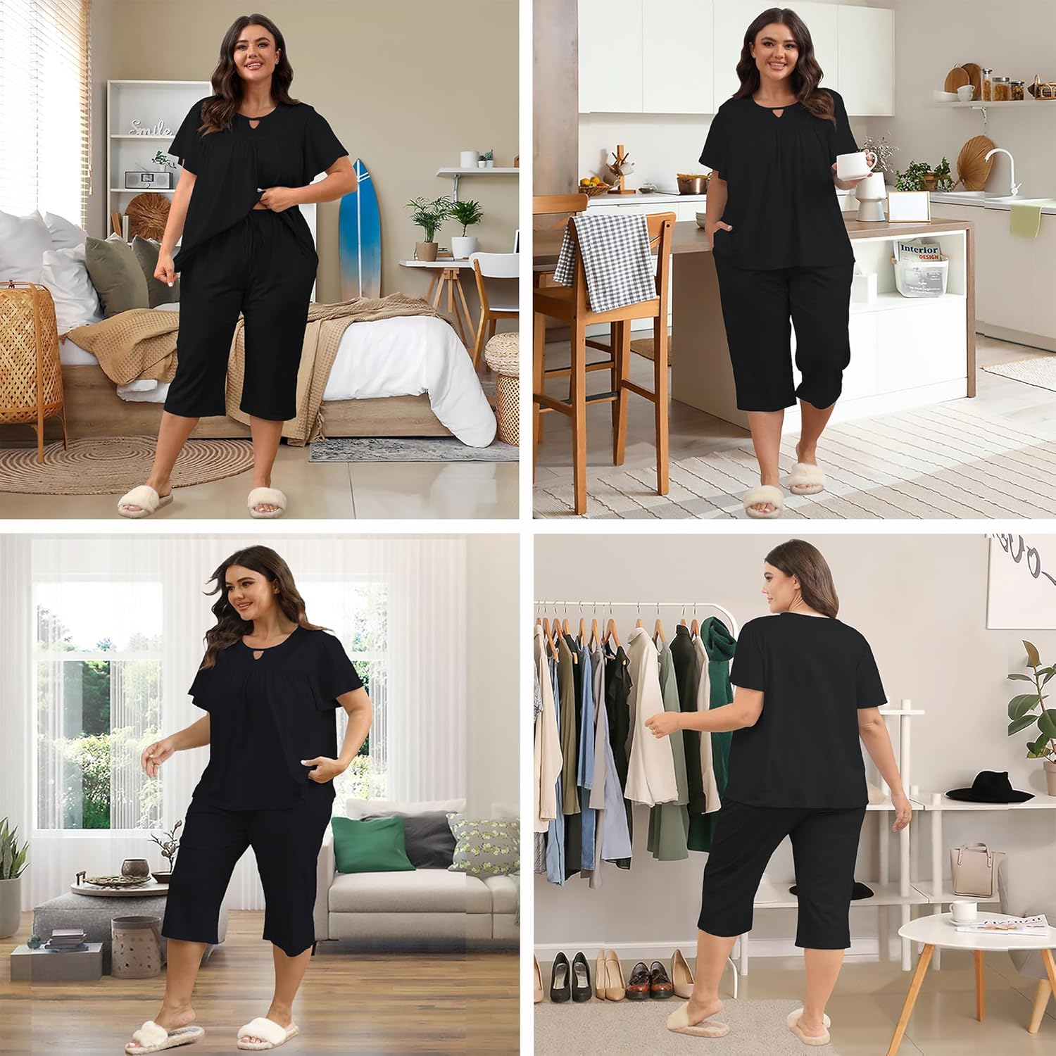 Heat Move Women’s Plus Size 2-Piece Pajama Set – Soft Short Sleeve Top & Capri Pant Sleepwear with Pockets, L-5XL - Image 7