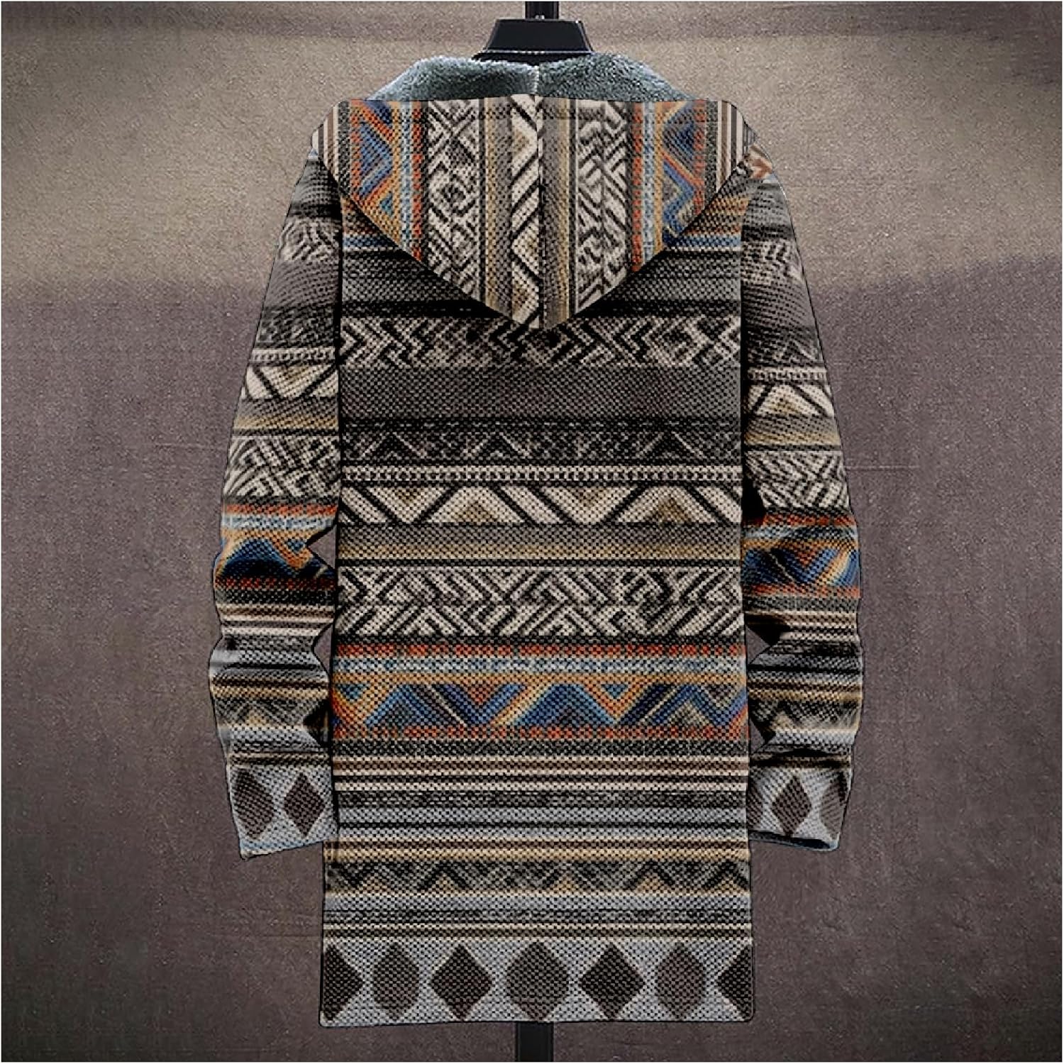Cardigan Mens Hoodies Zip Up Aztec Tribe Ethnic Fleece Fall Oversized Novelty Open Front Drawstring Hooded Coat - Image 5
