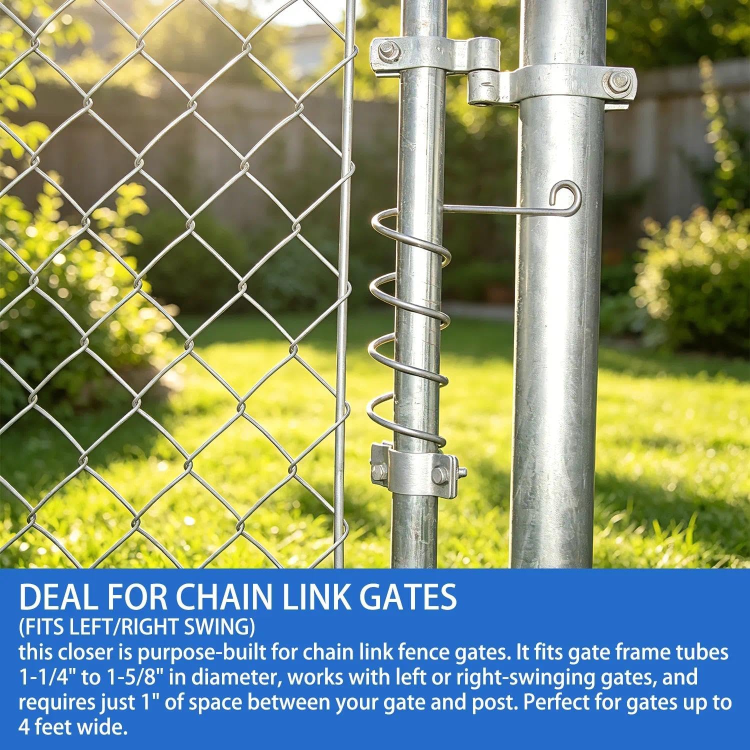 Chain Link Gate Closer, 2 Pack Adjustable Self Closing Springs | Fits 1-1/4"–1-5/8" Gate Tubes, Hot-Dip Galvanized Steel, Left or Right Swing, Easy Bolt-On Installation
