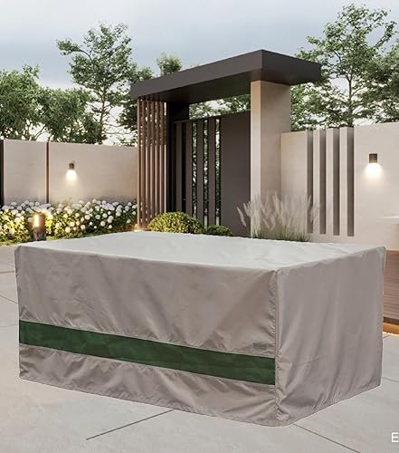Miniatura 6 de Garden Balsam Funda rectangular impermeable para mesa y silla de patio, color beige y verde, 98 pulgadas de largo x 78 pulgadas de profundidad x 28