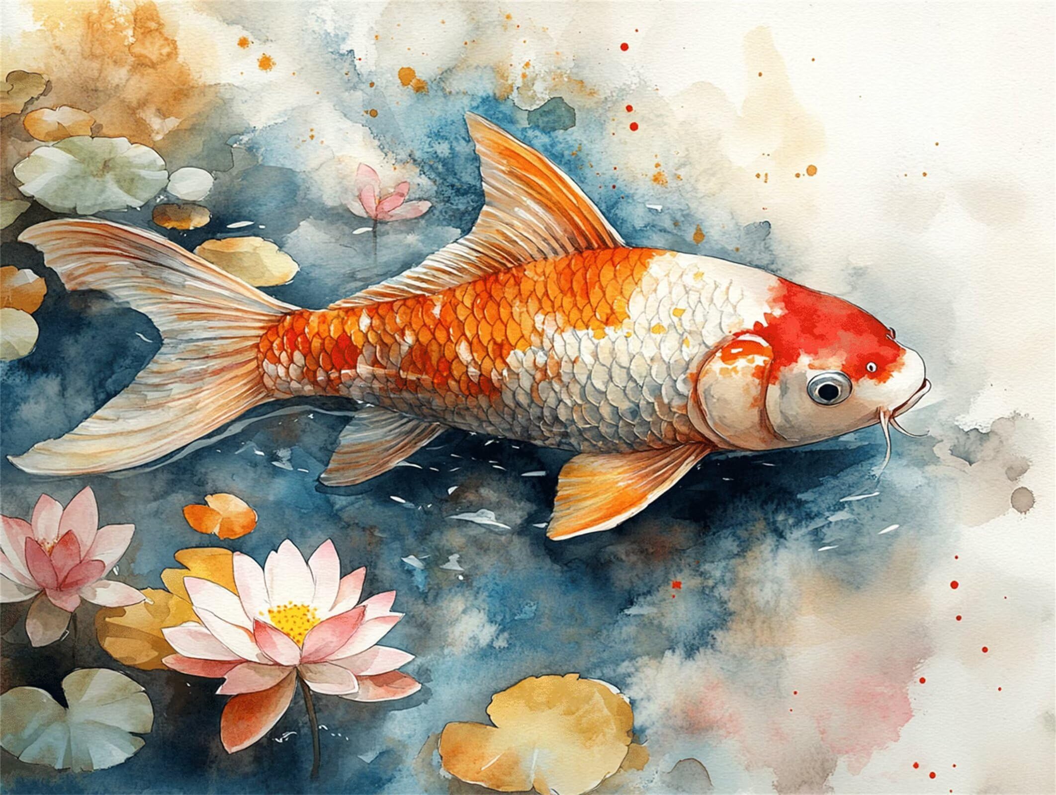 Dipingere con i Numeri Adulti pesce Disegni da Colorare per Adulti stagno Kit Pittura Bambini, Kit di Pittura Acrilica Fai-da-Te per Principianti, Decorazioni Parete, Idee Regalo, 100x150cm, q-929