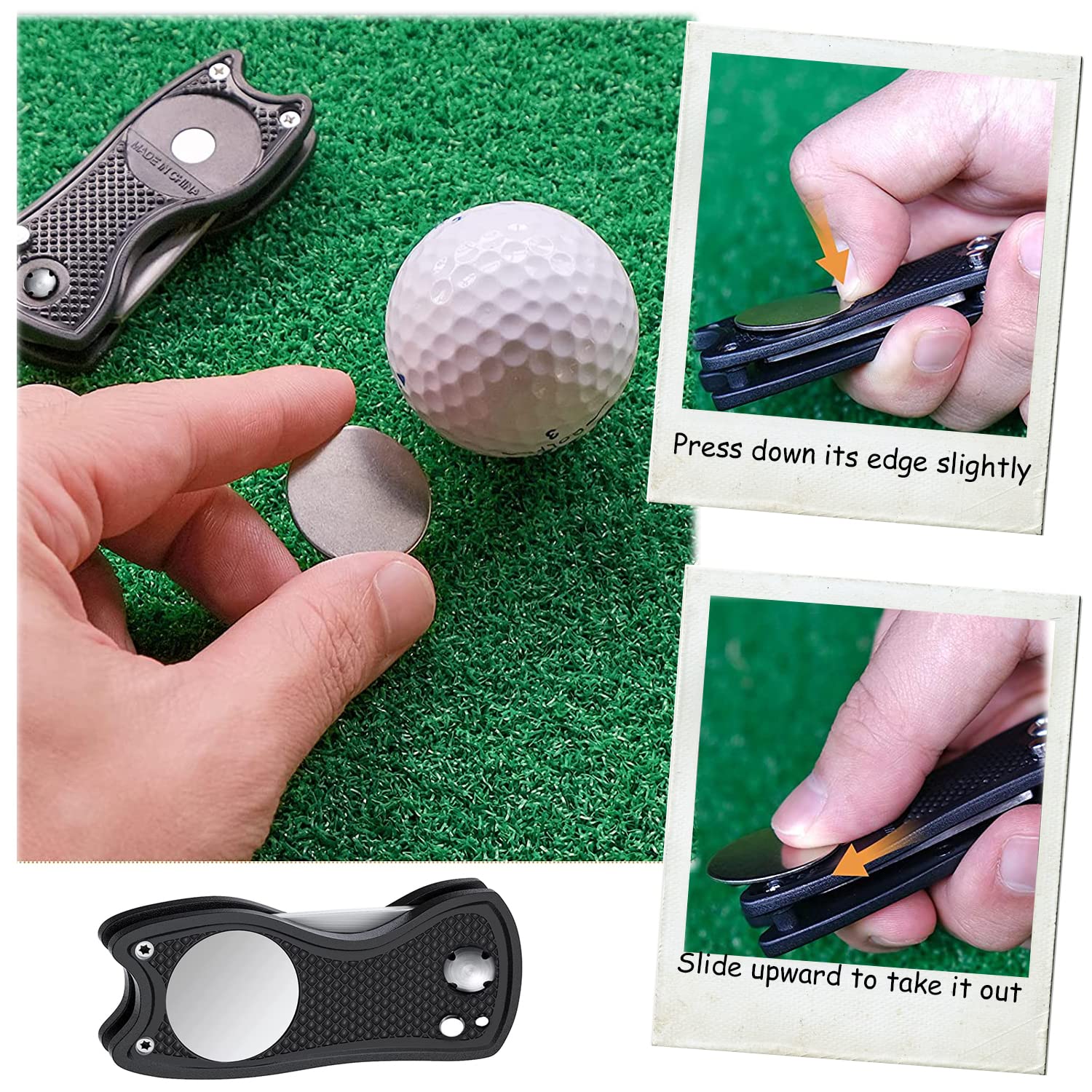 Forchetta da golf 2 pezzi in acciaio inox per riparazione volante con marcatore a palloni