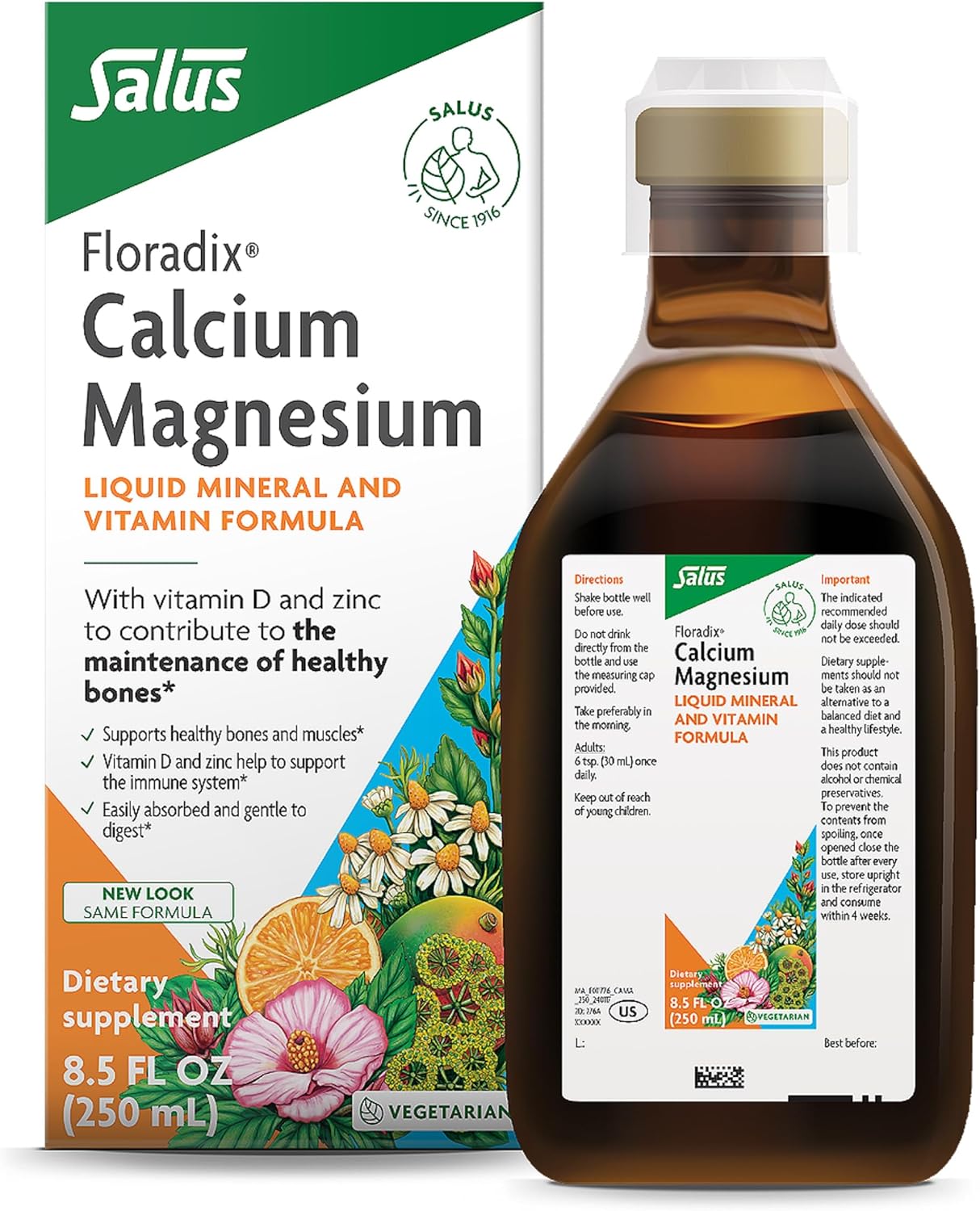 Floradix Calcium Magnesium Liquid Herbal & Mineral Supplement – Bone Support Supplement* with Calcium, Magnesium, Vitamin D & Zinc – Vegetarian, Non-GMO – 8.5 fl oz