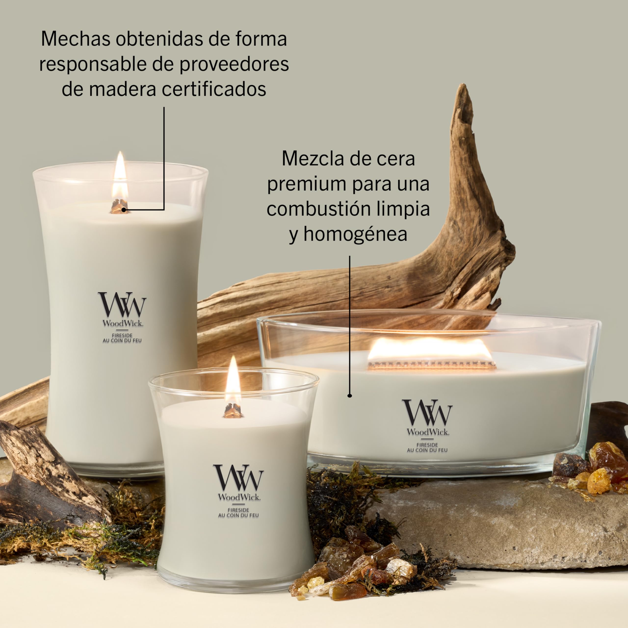 WoodWick ellipsenförmige Duftkerze mit knisterndem Docht | Fireside | Brenndauer bis zu 50 Stunden (Packung mit 2)