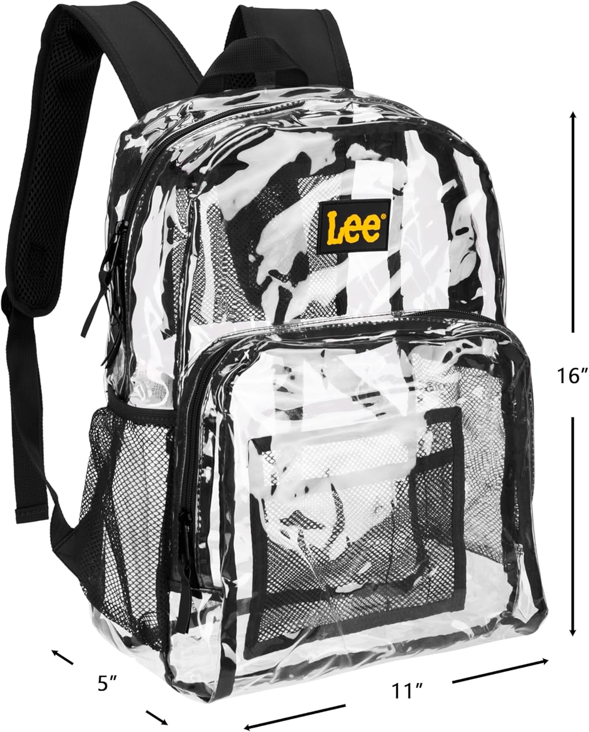 Lee Clear Water Resistant Backpack for Boys and Girls - Durable Plastic See Thru Bag for Casual Use, Stadiums, Concerts, Schools (Clear Black) - Image 2