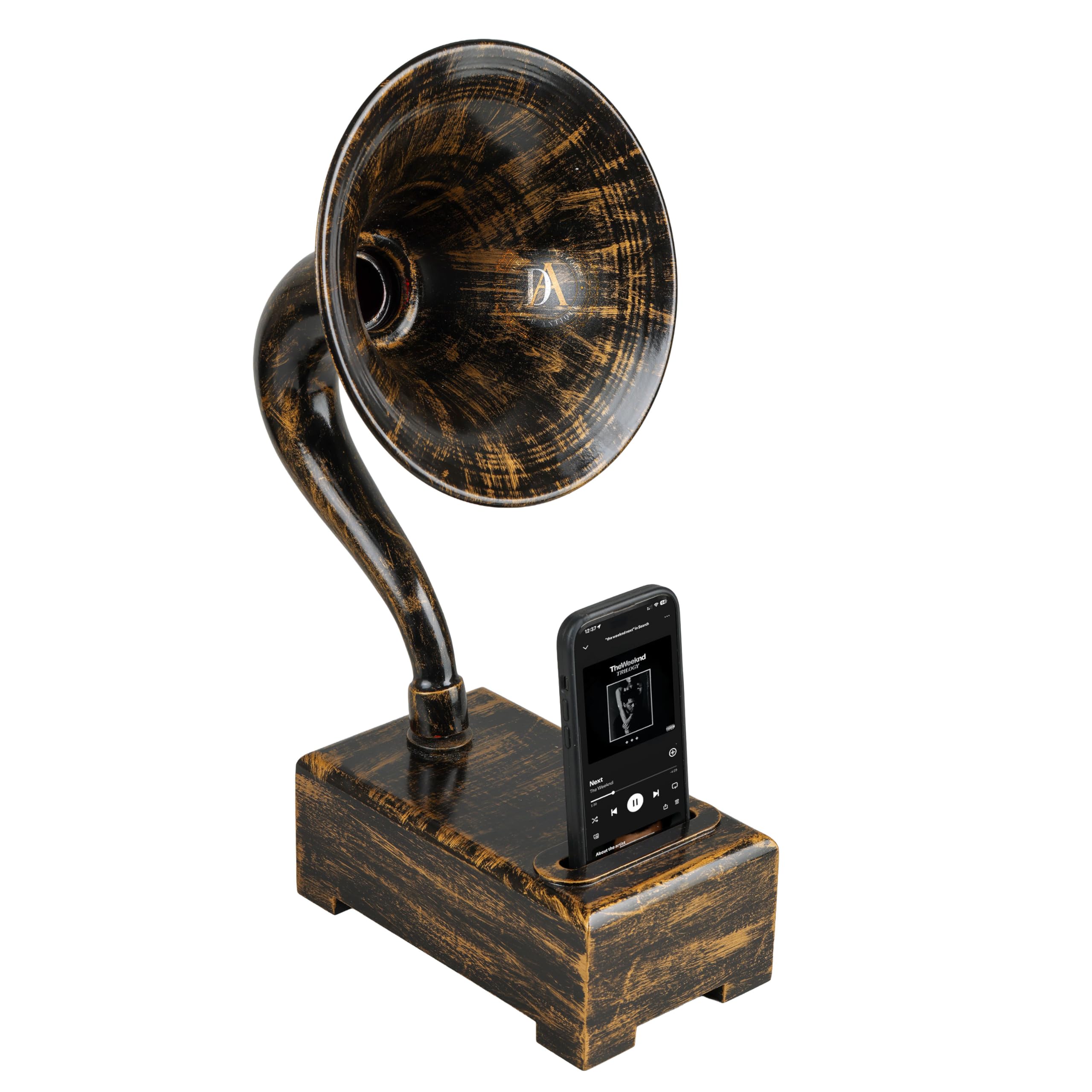 Vintage Collection Antique Mobile Gramophone Speaker Brown and Copper Finish Decorative Gift for Smartphone Speaker/