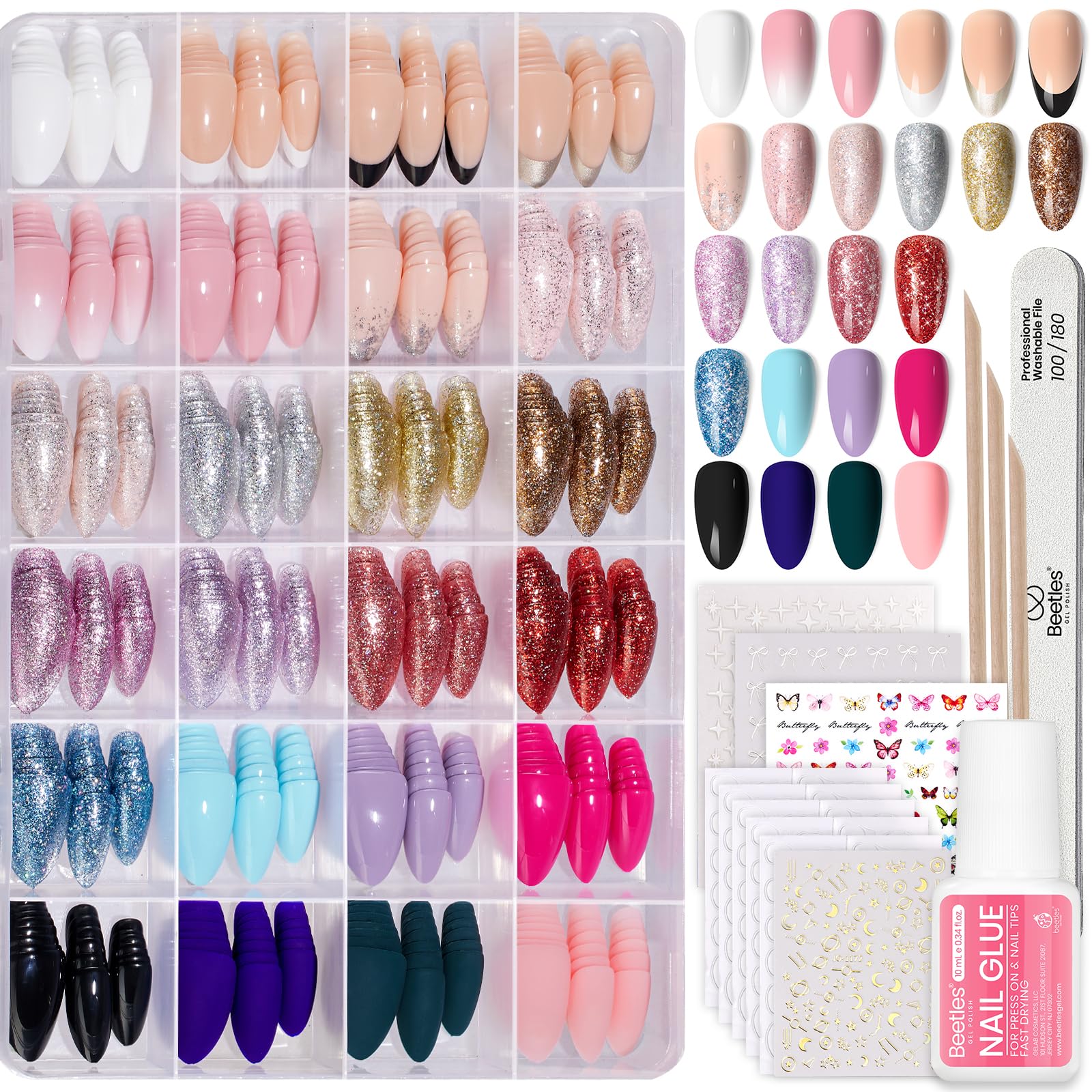Beetles Press on Nails Kit 720Pcs 24 Colors