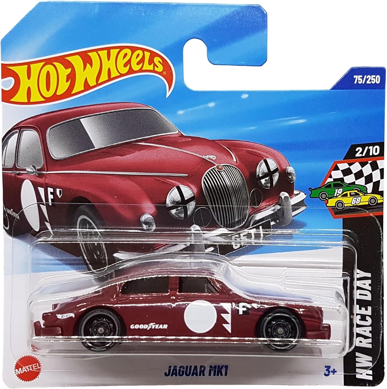 Hot Wheels - Jaguar MK1 - HW Race Day 2/10 - HYX19 - Short Card - Good Year - Dark Red - Mattel 2025 - 1:64