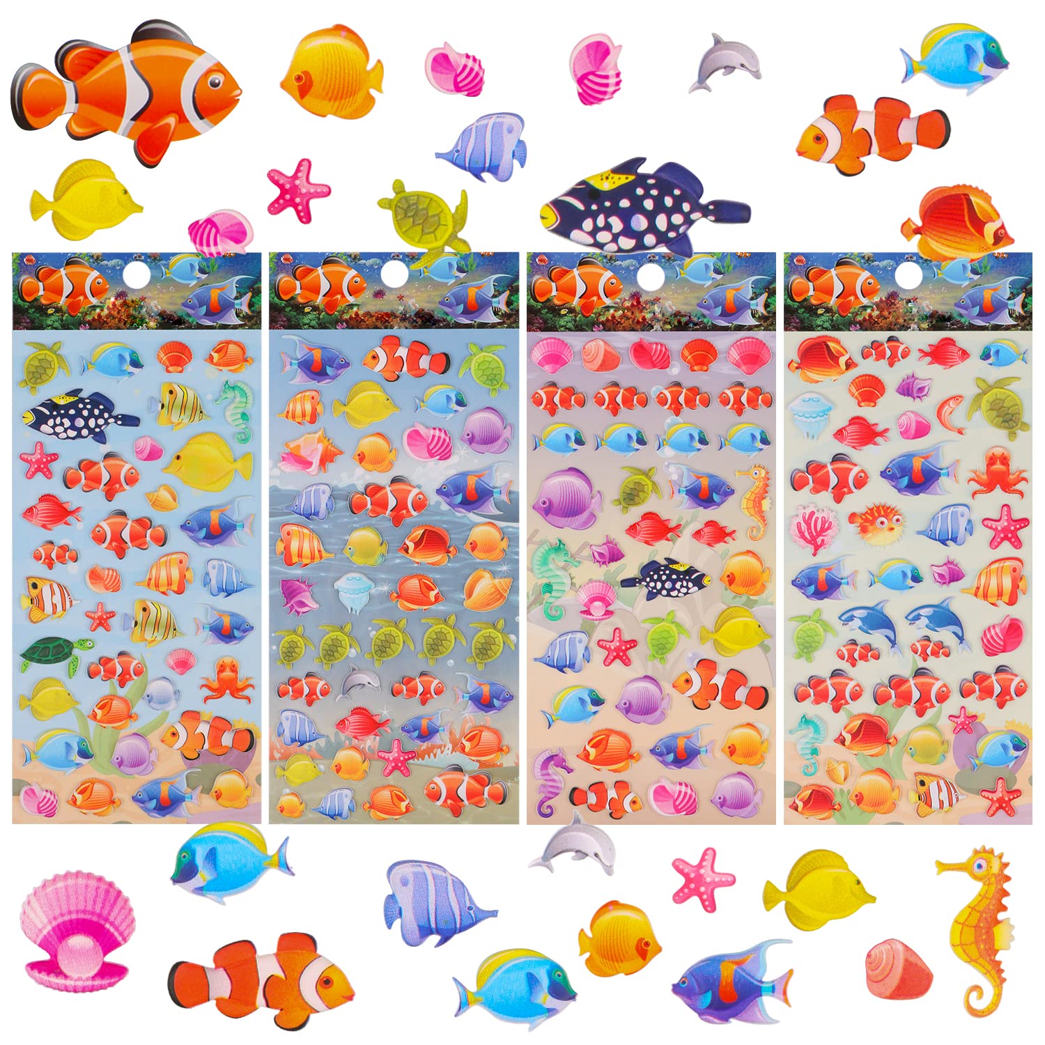 Foam Fish Stickers, UHOMENY 3D Foam Puffy Ocean Stickers for Kids Little Fish Stickers Under The Sea Ocean Life Animal Stickers for Crafts Teachers Scrapbooking DIY Art Party Favors(4 Pack)