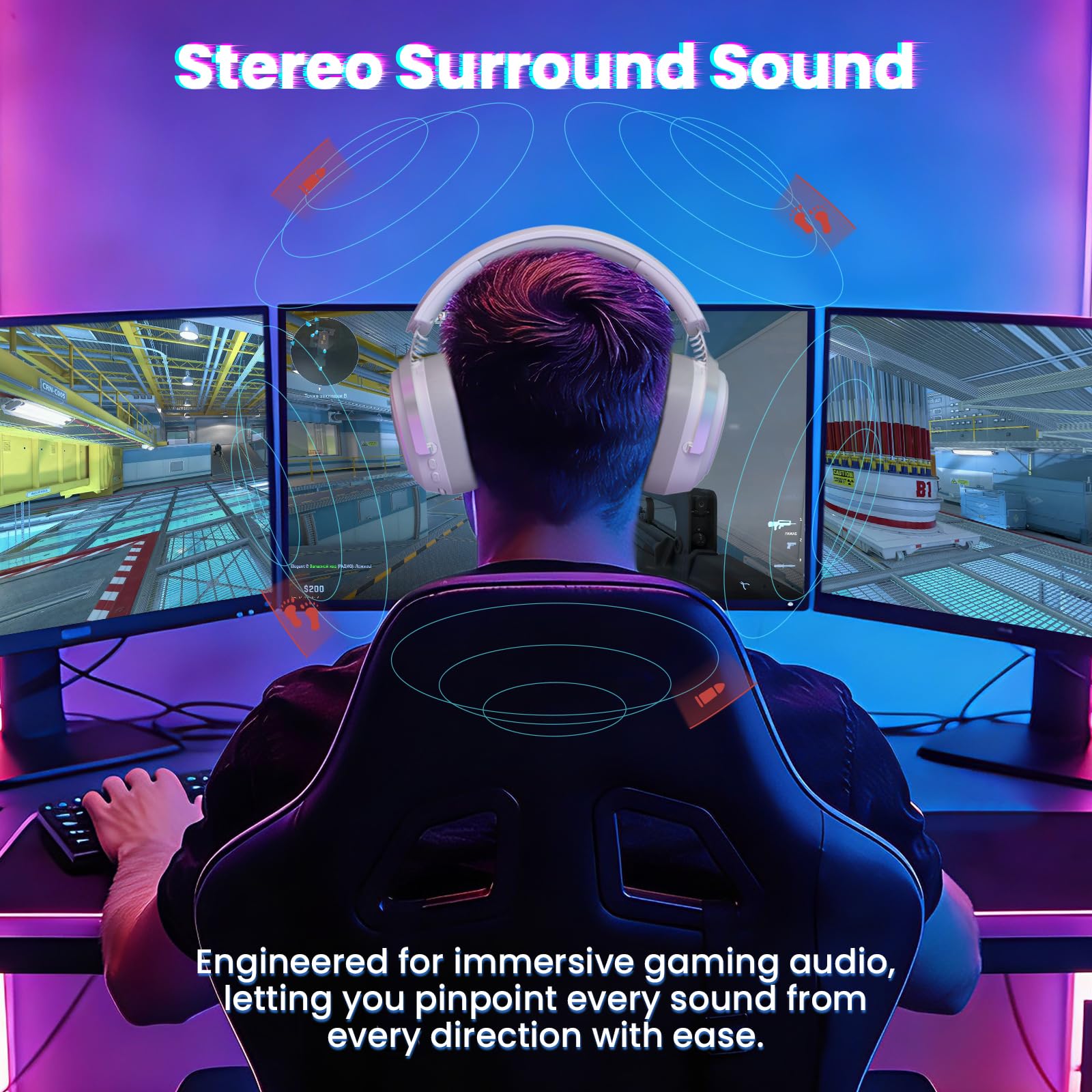 ATTACK SHARK G800 Kabelloses Gaming-Headset, Aluminiumrahmen, 7.1 Surround, Biegsames ENC-Mikrofon, Tri-Modus(2.4G/BT/3.5mm), 1000mAh, 50mm Treiber, RGB Für PC/Mac/PS- Weiß