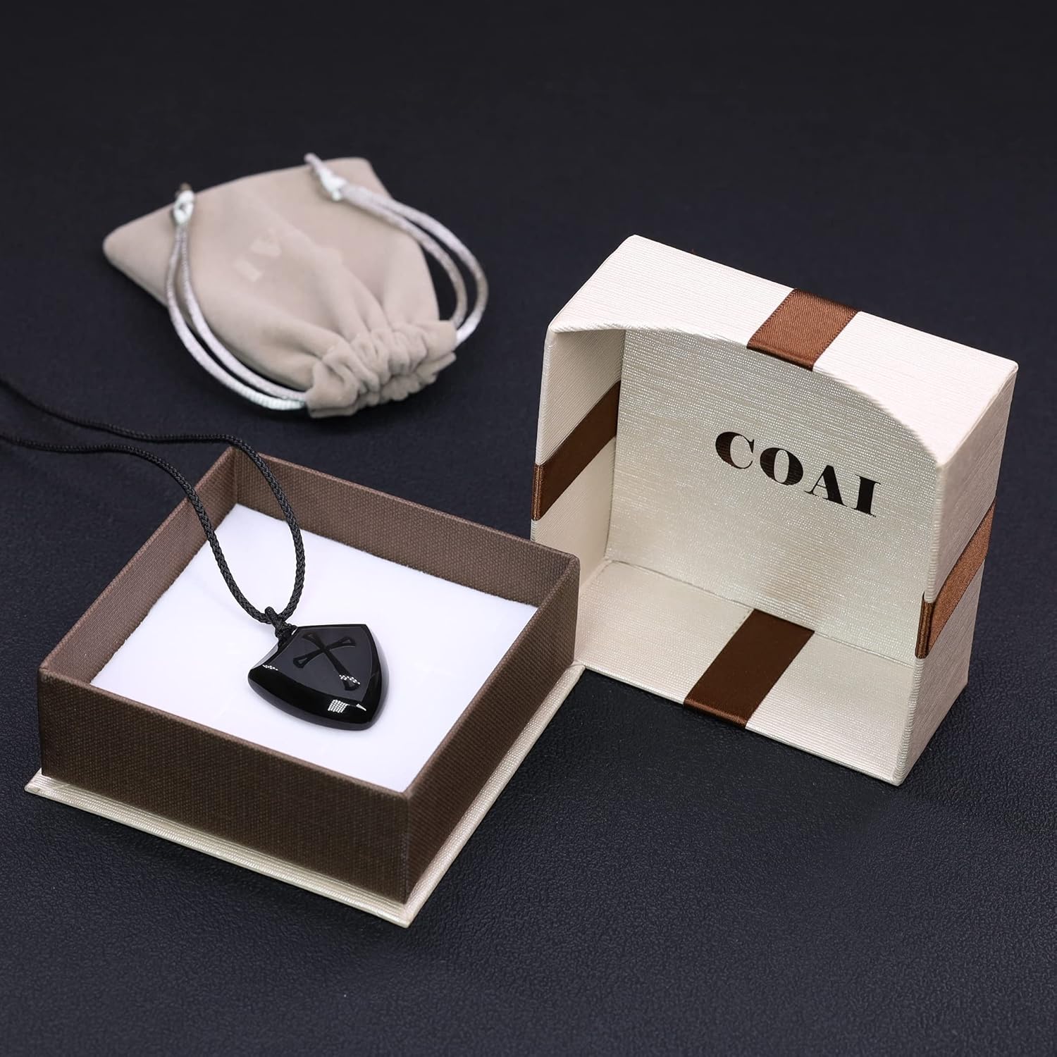 COAI Black Obsidian Necklace for Men Shield Protection Necklace Crystal Necklace for Men Women
