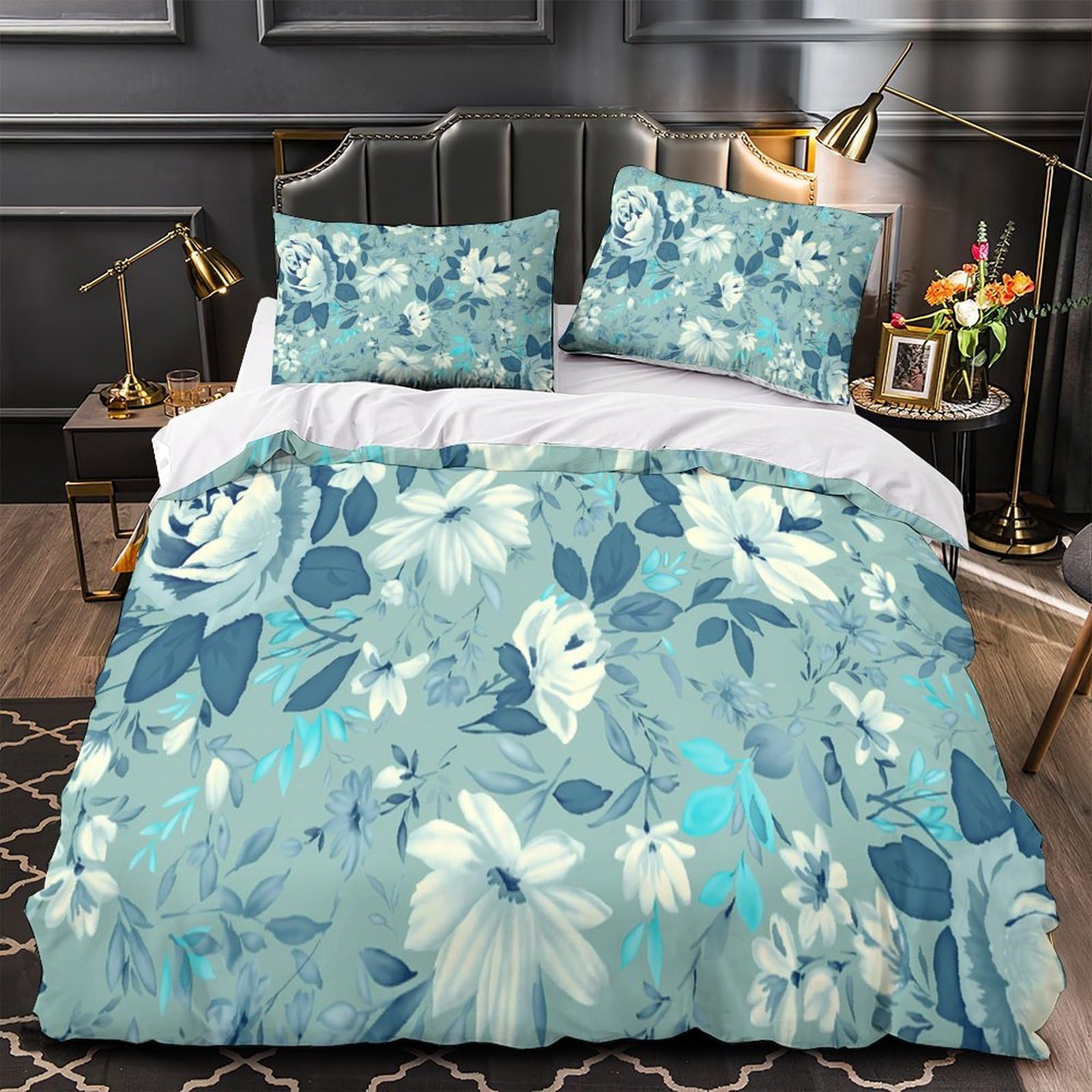 Housse de couette floral 3D en microfibre douce et résistante lit single