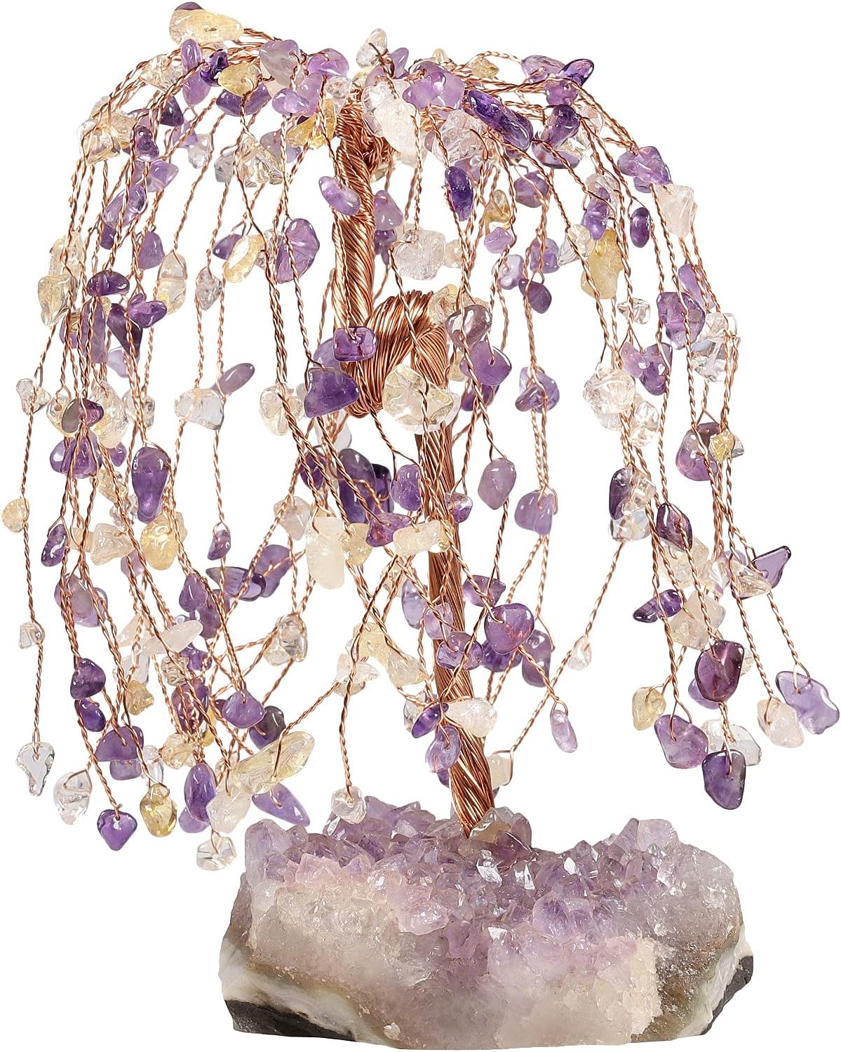 KYEYGWO Natural Crystal Money Tree with Amethyst Cluster Base Energy Healing Bonsai Feng Shui Ornament for Home Office 5.5"-6.7" High