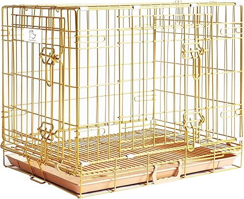 Miniatura 3 de HOMEY PET Jaula plegable de color dorado para perros, perrera con rejilla extraíble y bandeja extraíble