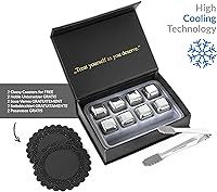 Vista 3 de Exclusive Whiskey Stones Gift Set - High Cooling Technology - Reusable Ice Cubes - Stainless Steel Whisky Rocks - Whiskey Gifts for Men - Regalos