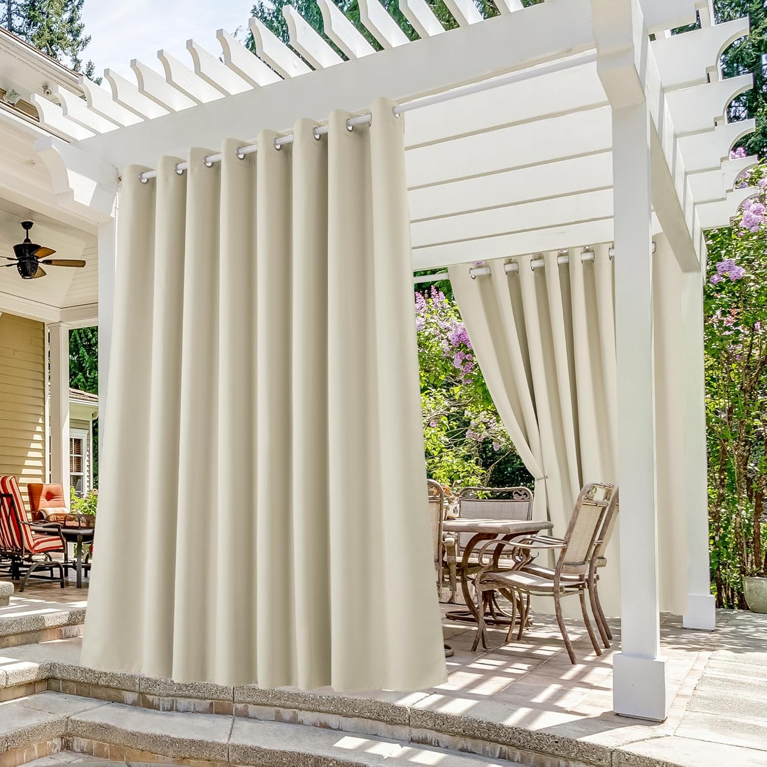 Deconovo Solid Grommet Waterproof Outdoor Curtains for Patio, Light Beige, 105W x 84L