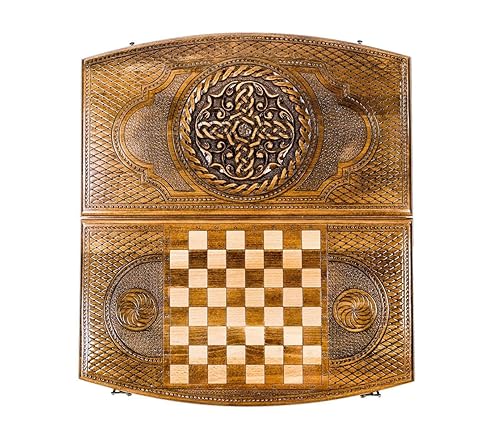 Miniatura 8 de WOODEN BACKGAMMON Armenian BOARD GAME Nardi Nardy checkers chess carving FLOWER Ornament hand made gift walnut wood table game