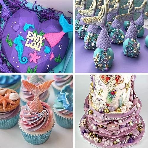 Miniatura 7 de MINFEIDMS Molde de silicona para pastel con temática de sirena, estrella de mar, cola de sirena, molde de silicona para decoración de pasteles,