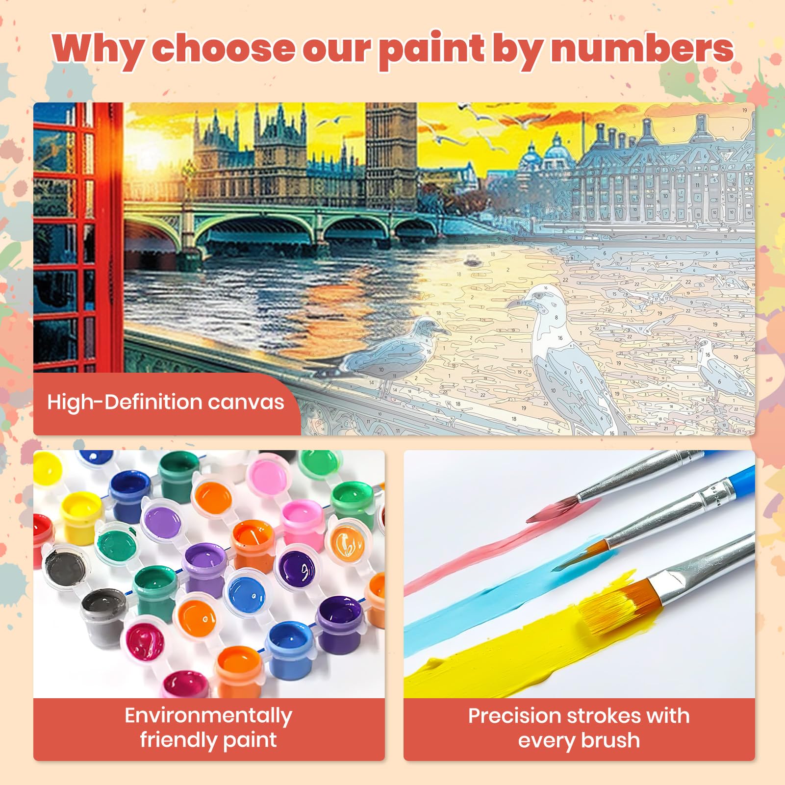 DAERLE Kit De Pintura Por Números Para Adultos – Calle De Londres Con 3 Pinceles Y Lienzo De 50x40 Cm | Regalo De Arte Para Principiantes