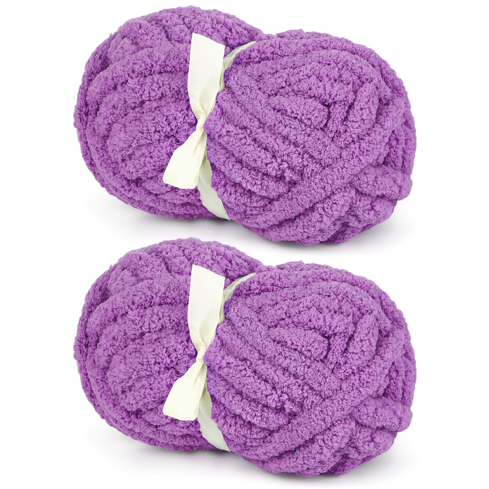 Fil chenille épais violet Eustoma super volumineux pour tricot et crochet de couvertures - Lot de 2