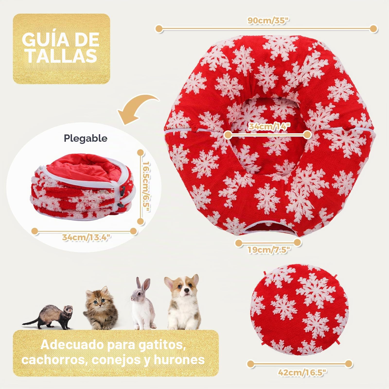 PAWZ Road Túnel Navideño para Gatos con Cama para Gatos de Interior, 2 en 1 Cama de Túnel de Dona para Gatos bajo el Árbol de Navidad, Túnel de Juego para Gatos con Cojín Lavable para Gatitos