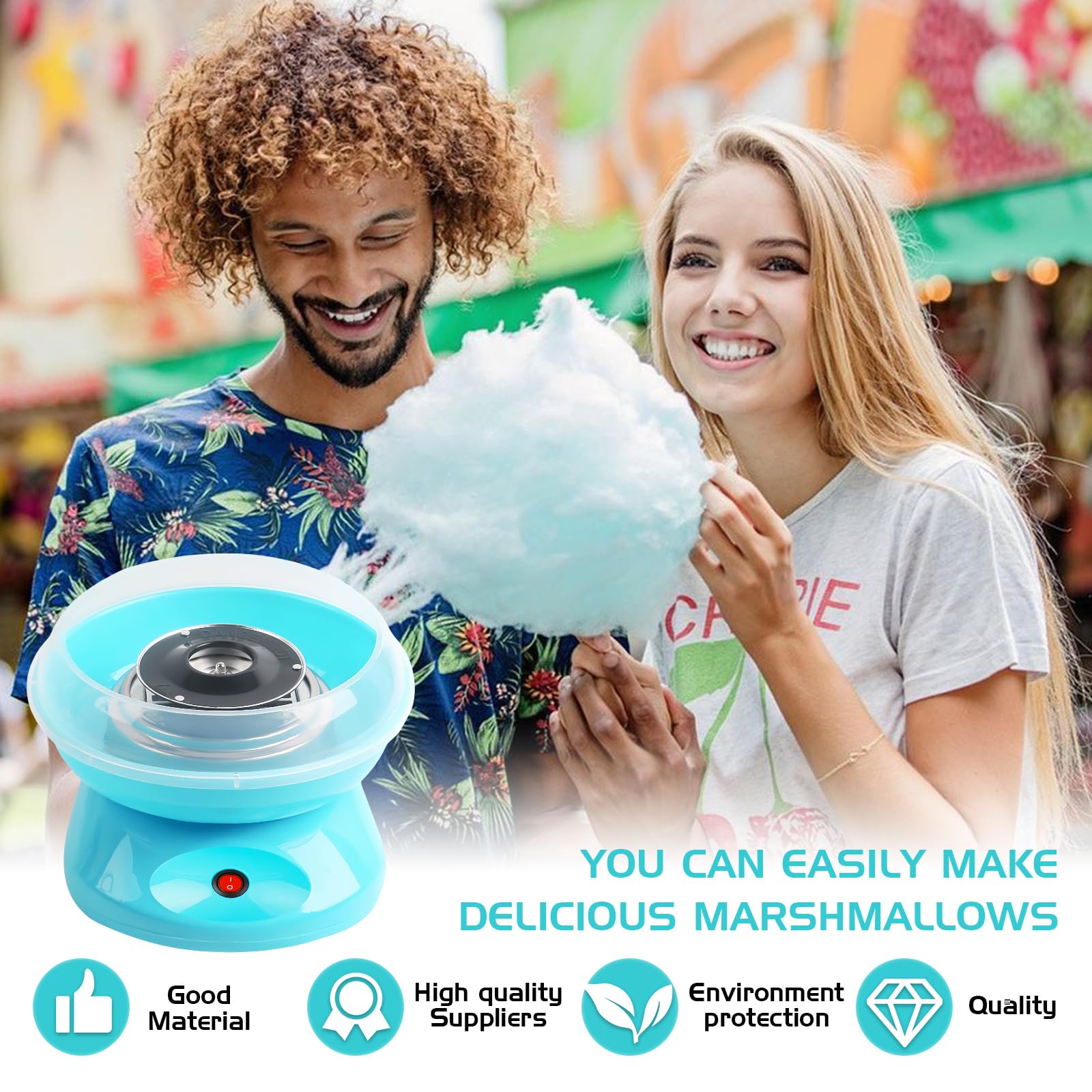 Maszyna do waty cukrowej, Retro Cotton Candy Machine 450 W, maszyna do waty cukrowej, maszyna do waty cukrowej, do domu, z miarką, pałeczki cukierków z tworzywa sztucznego, dziesięć patyczków