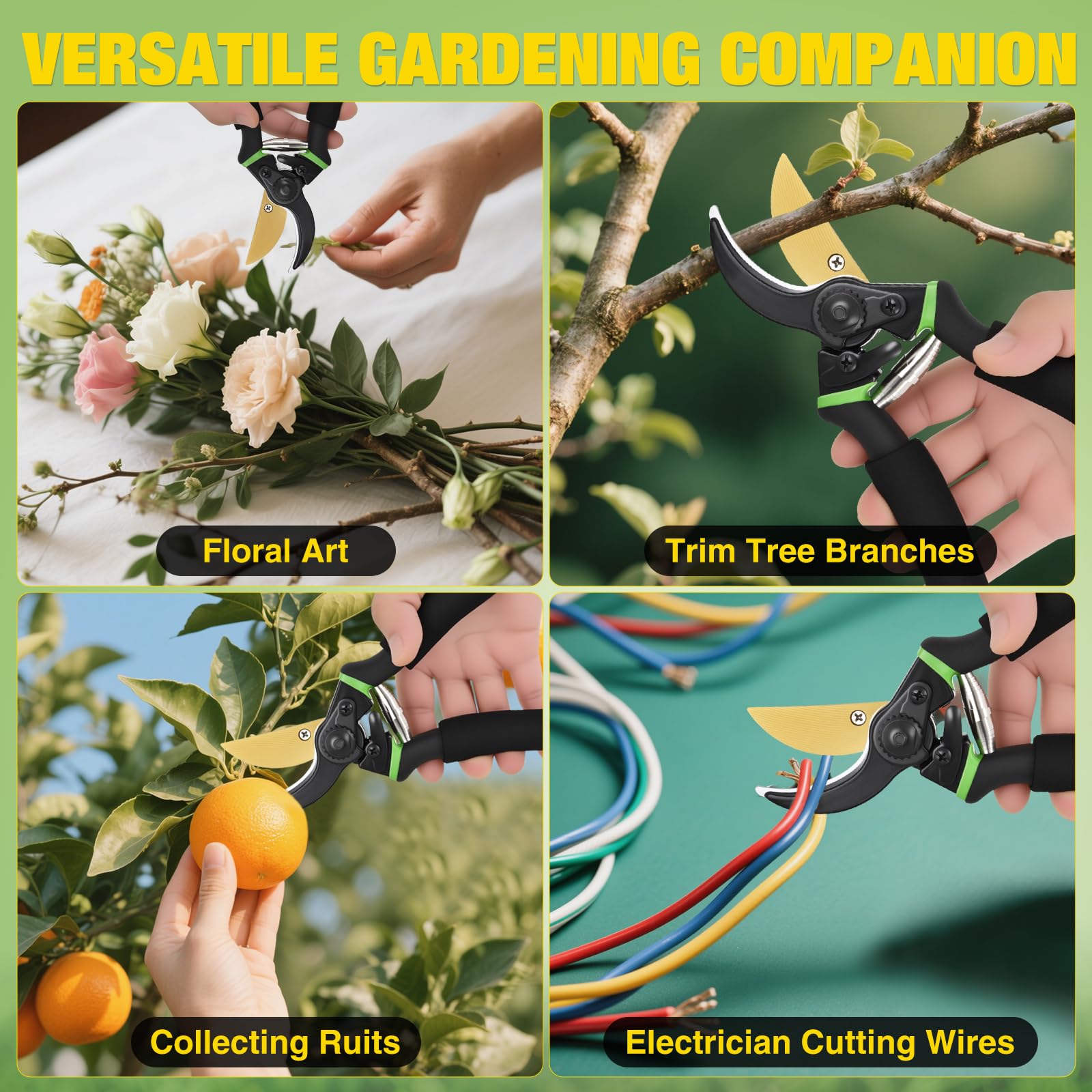 Yesker Pruning Shears for Gardening 8.5" Professional Bypass Garden Scissors Yard Clippers with Sharp SK5 Steel Blade Heavy Duty Hand Pruners for Branch Flower Plant Trimming Cutting Gardening Tools