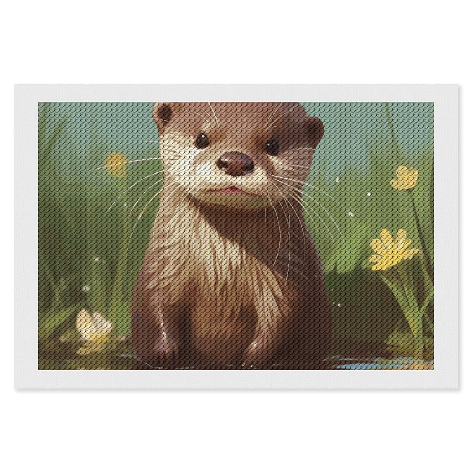 Rtfghjs White Cute Otter Diamond Painting Kit 8"X12" Diy Canvas Art Decor Painting With Drill Pen, Tray & Wax, Waterproof Sparkling Wall Craft For Home Decor, Birthdays, Christmas