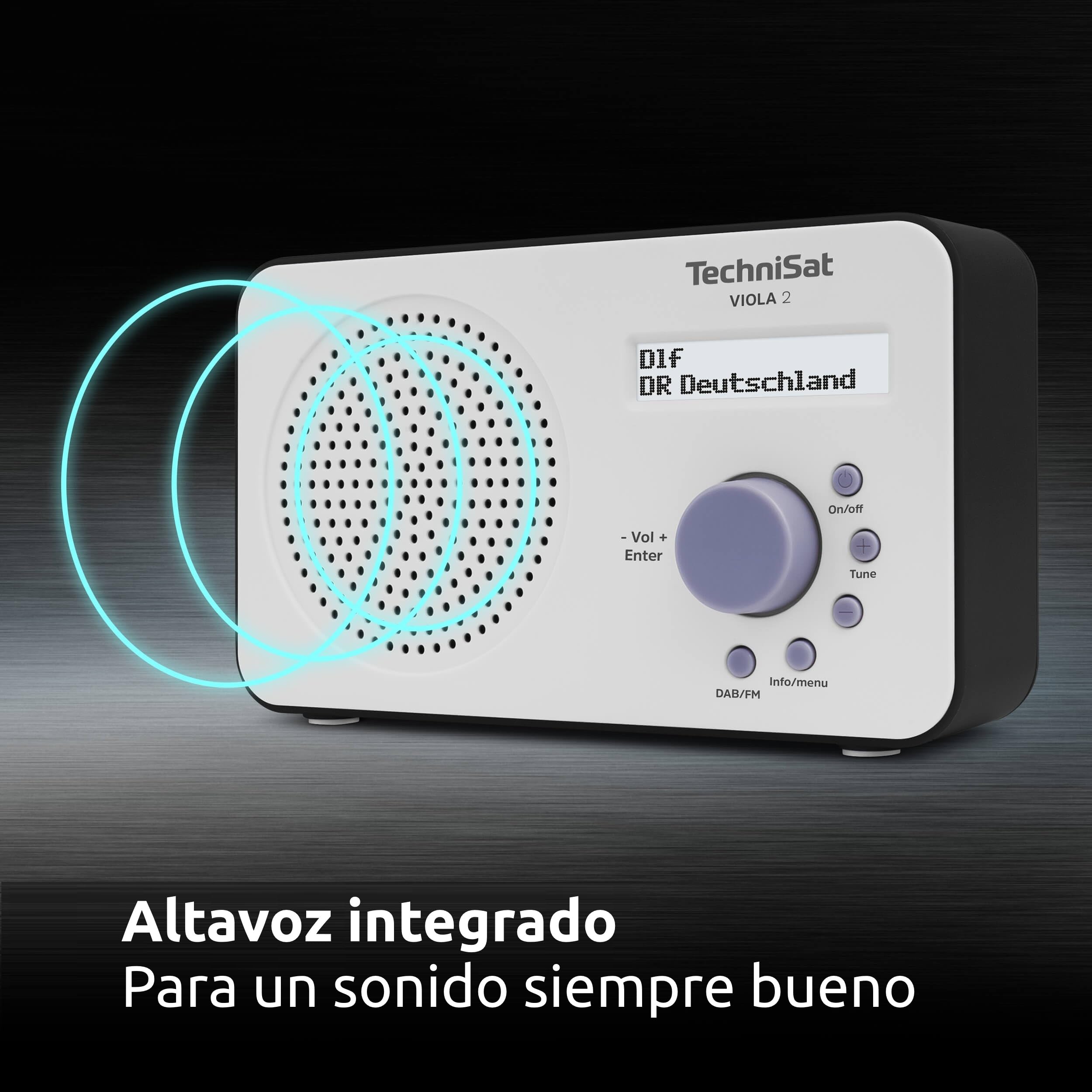 TechniSat VIOLA 2 - Radio DAB Portátil (DAB+, FM, Altavoz, Conexión para auriculares, Pantalla de dos líneas, Control de Botones, Pequeño, 1 Watt RMS) Blanco/Negro