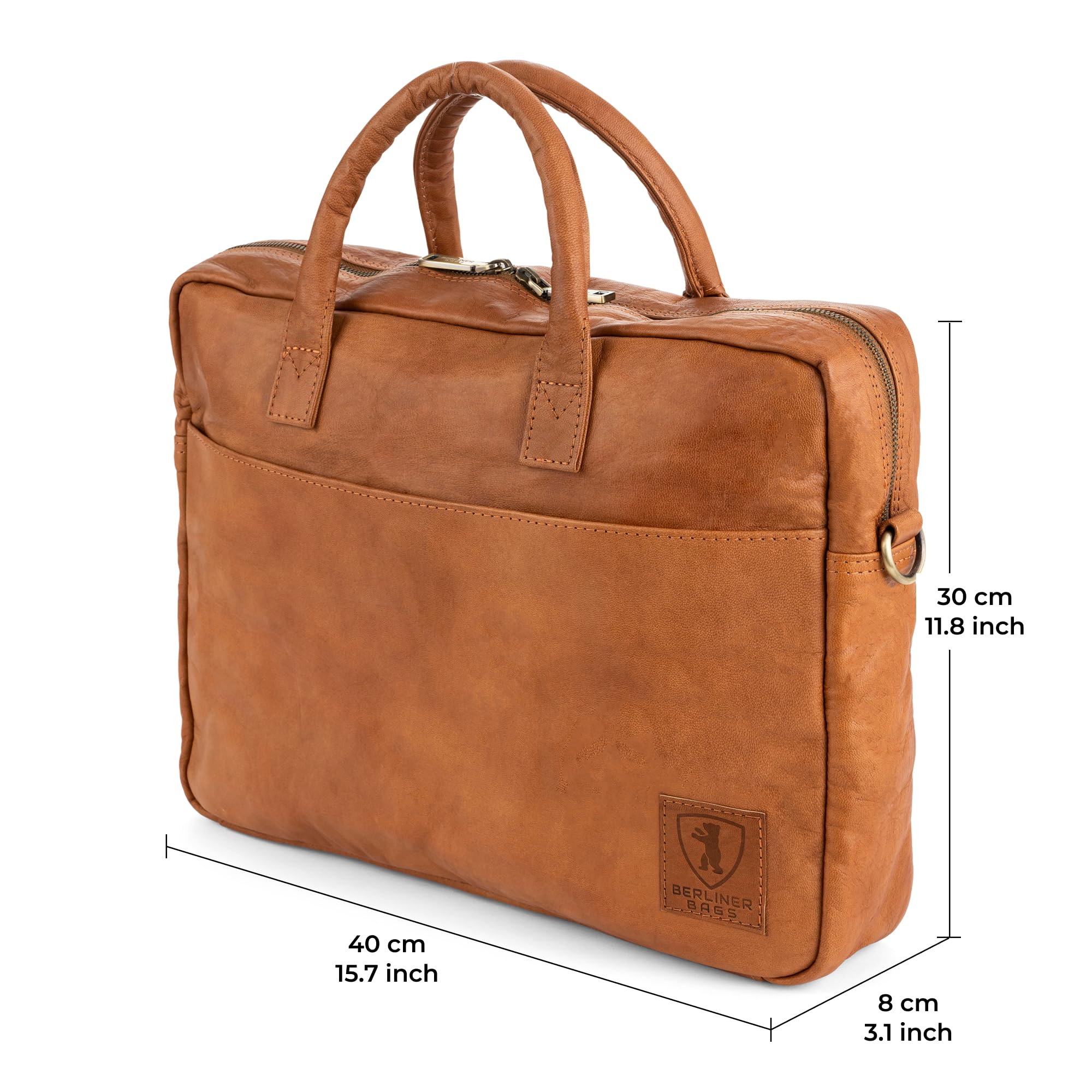 Berliner Bags Vintage Laptoptasche Madrid, 15 Zoll Umhängetasche aus Leder, Aktentasche, Schultertasche für Herren