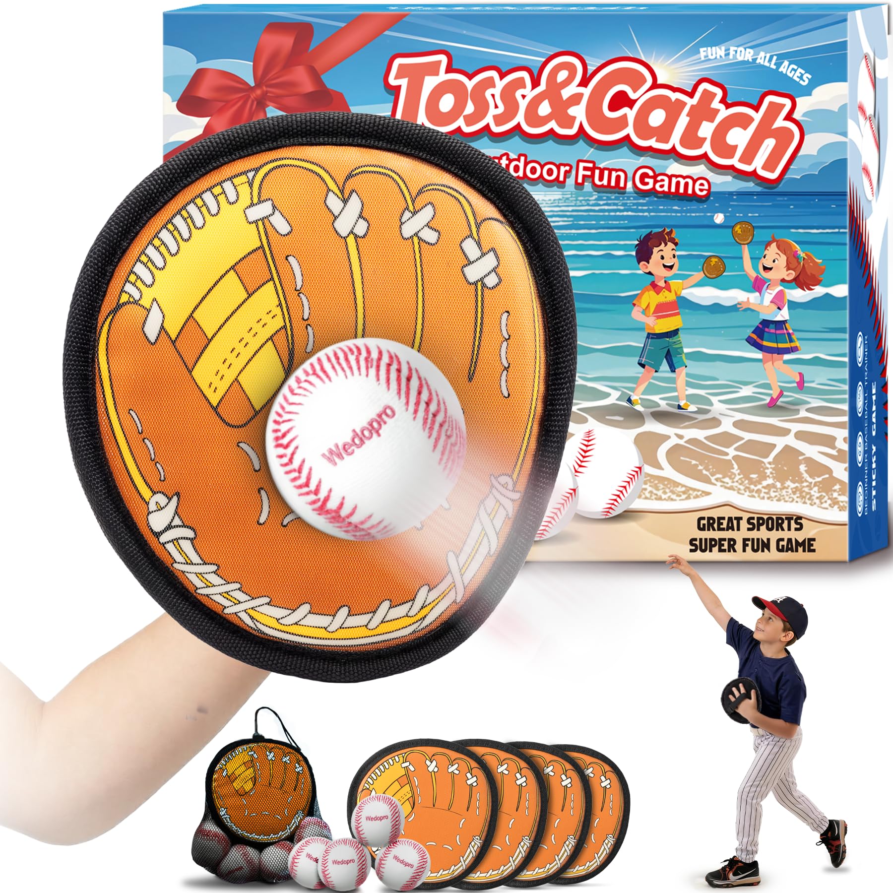 Toss and Catch Ball Game for Kids Ages 3-8 Boys Girls - 4 Paddles &amp; 4 Balls