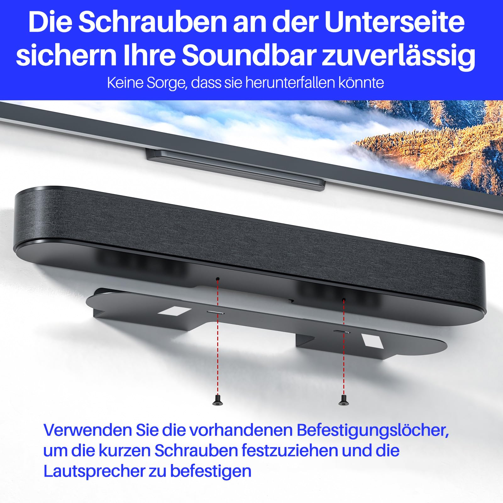 Soundbar-Halterung für Sonos Beam, Wandhalterung kompatibel mit Gen 1 & Gen 2, Sonos Beam Sound Bar Montagehalterung unter TV, inklusive aller notwendigen Montage-Hardware, Halterungen
