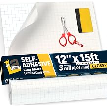 Clear Vinyl Laminating Roll 12 x 15ft - 3 MIL - Self Adhesive Glossy Transparent Vinyl Roll for Superior Protection, Suitable for Die-Cutters and Vinyl Plotters