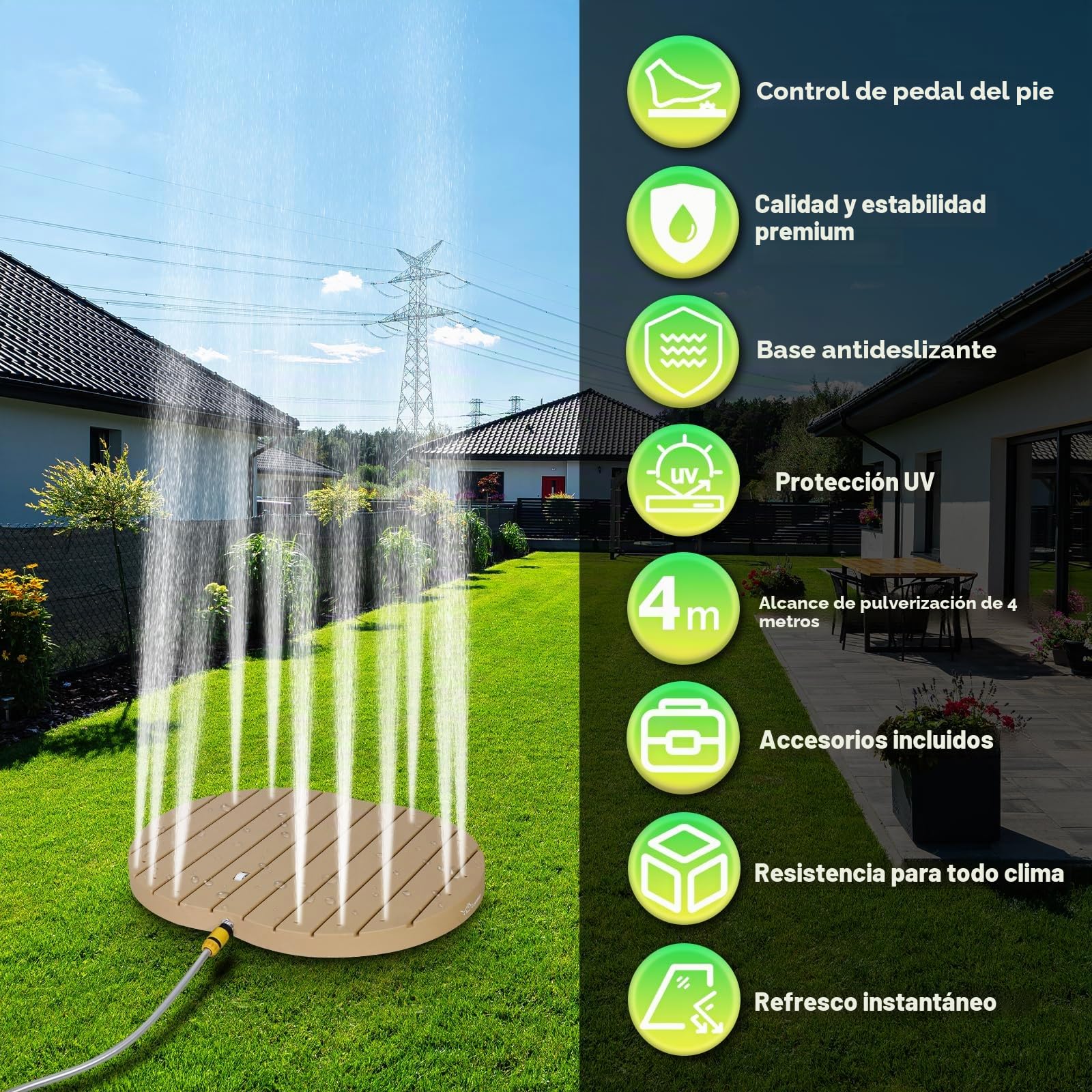 CCLIFE Ducha De Suelo Exterior Jardin con Ruedas,Altura De la Fuente 4m,PP,Antideslizante, para Acampar En El Jardín,Madera