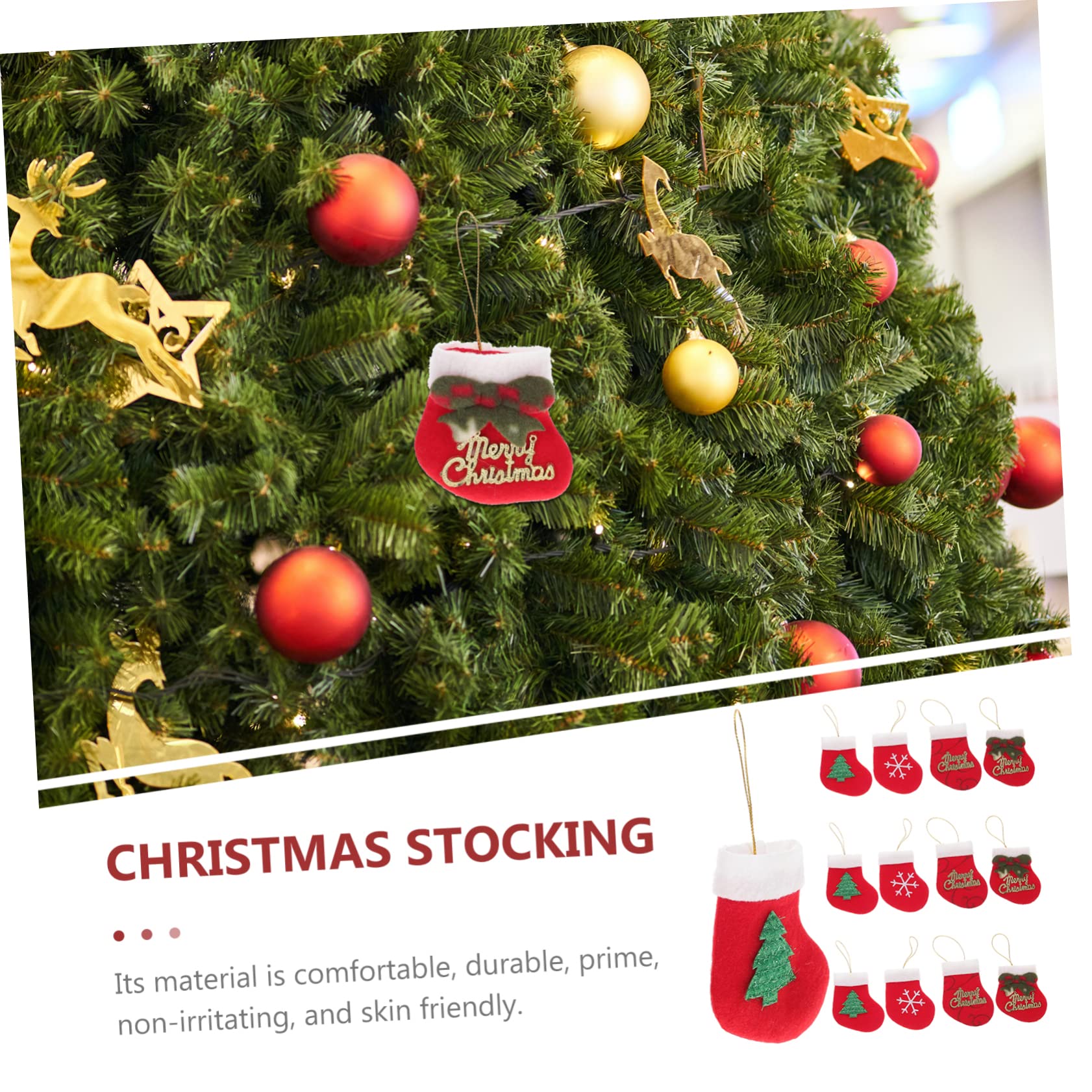 Amosfun 4 Sätze Weihnachtsstrumpfverzierungen Weihnachtsüberraschung Weihnachts Party Weihnachtsspielzeug Weihnachten Baum Weihnachtsdekore Kleine Weihnachtsstrümpfe Vlies Rot 16 Stück * 4