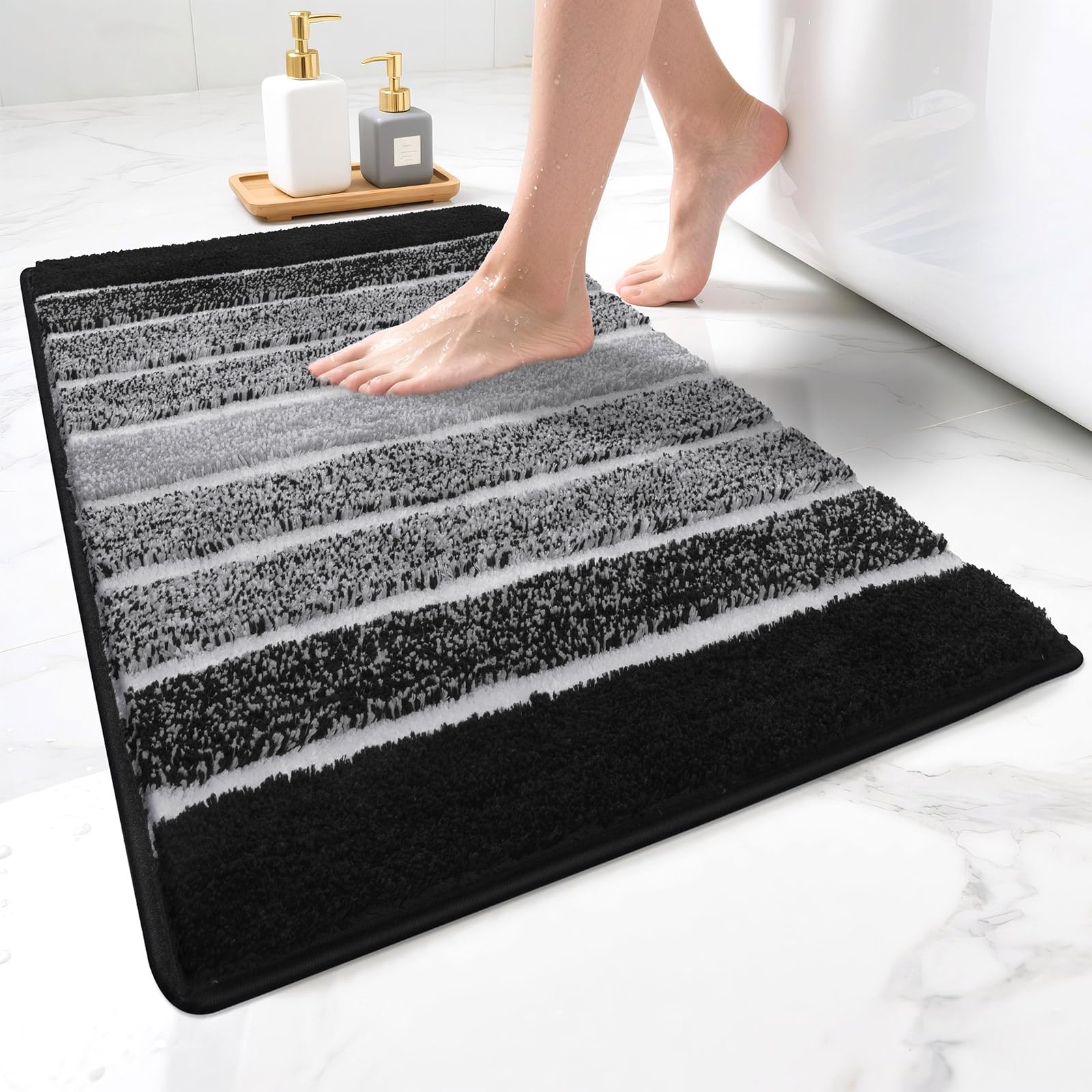 SHACOS Non Slip Bath Mat Absorbent Washable, 50 x 80 cm, Black