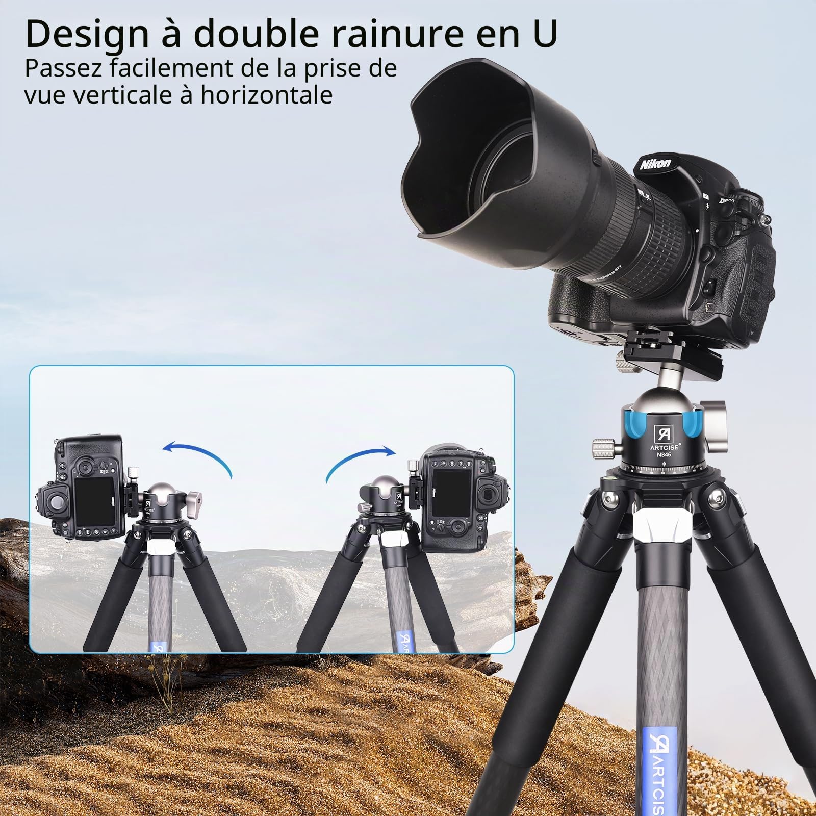 Tête de trépied ARTICISE à Profil Bas, tête de trépied Tout métal pour Appareil Photo, capacité de 20 kg avec Plaque de libération Rapide Arca Swiss pour trépied, Monopode, DSLR, Appareil Photo