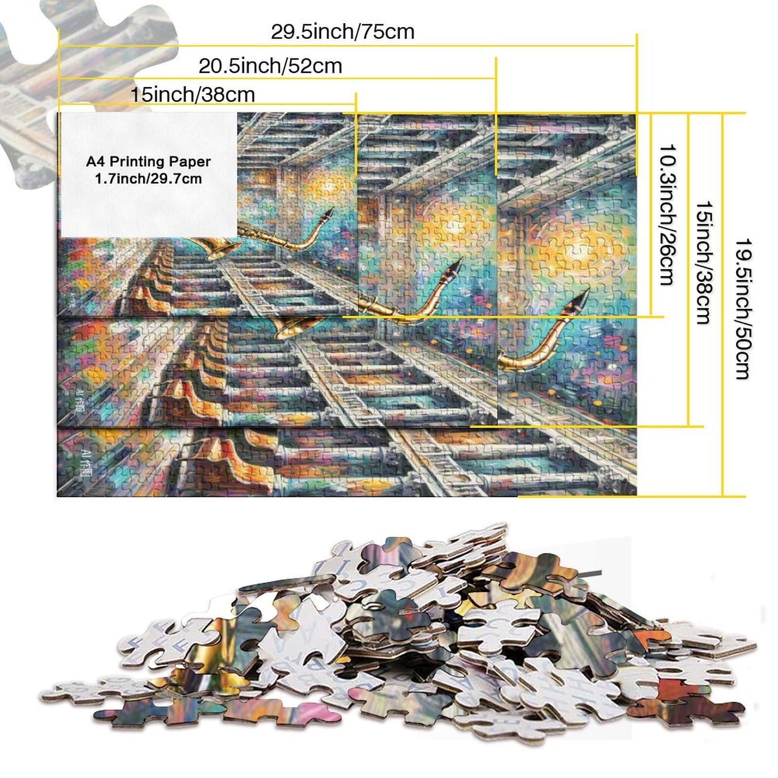 Puzzle saksofonowe dla dorosłych i dzieci. 1000 sztuk świetnych prezentów wyzwanie zabawka edukacyjna dekoracja domu dla dorosłych i dzieci w wieku od 14 lat 70 x 50 cm / 1000 szt