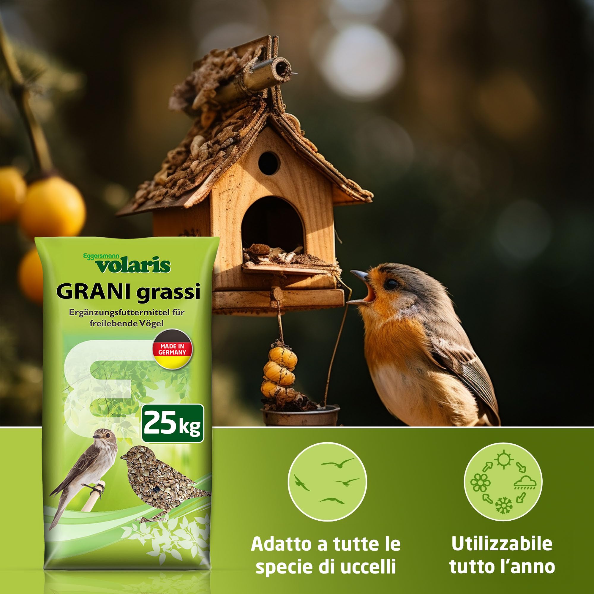 Eggersmann volaris Mangime per uccelli selvatici tutto l'anno 25 kg [Grassi] mangime per uccelli selvatici per tutto l'anno | Mangime ricco di grassi per tutte le specie di uccelli