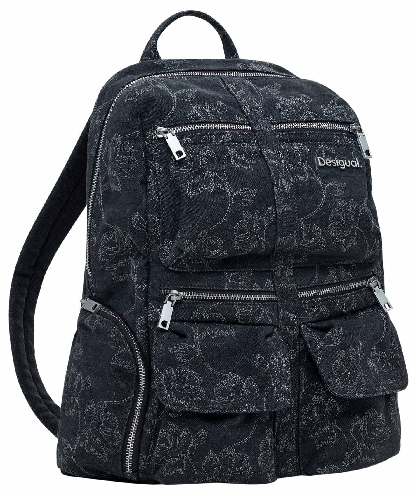 Sac à dos Desigual Chester en denim noir avec broderies