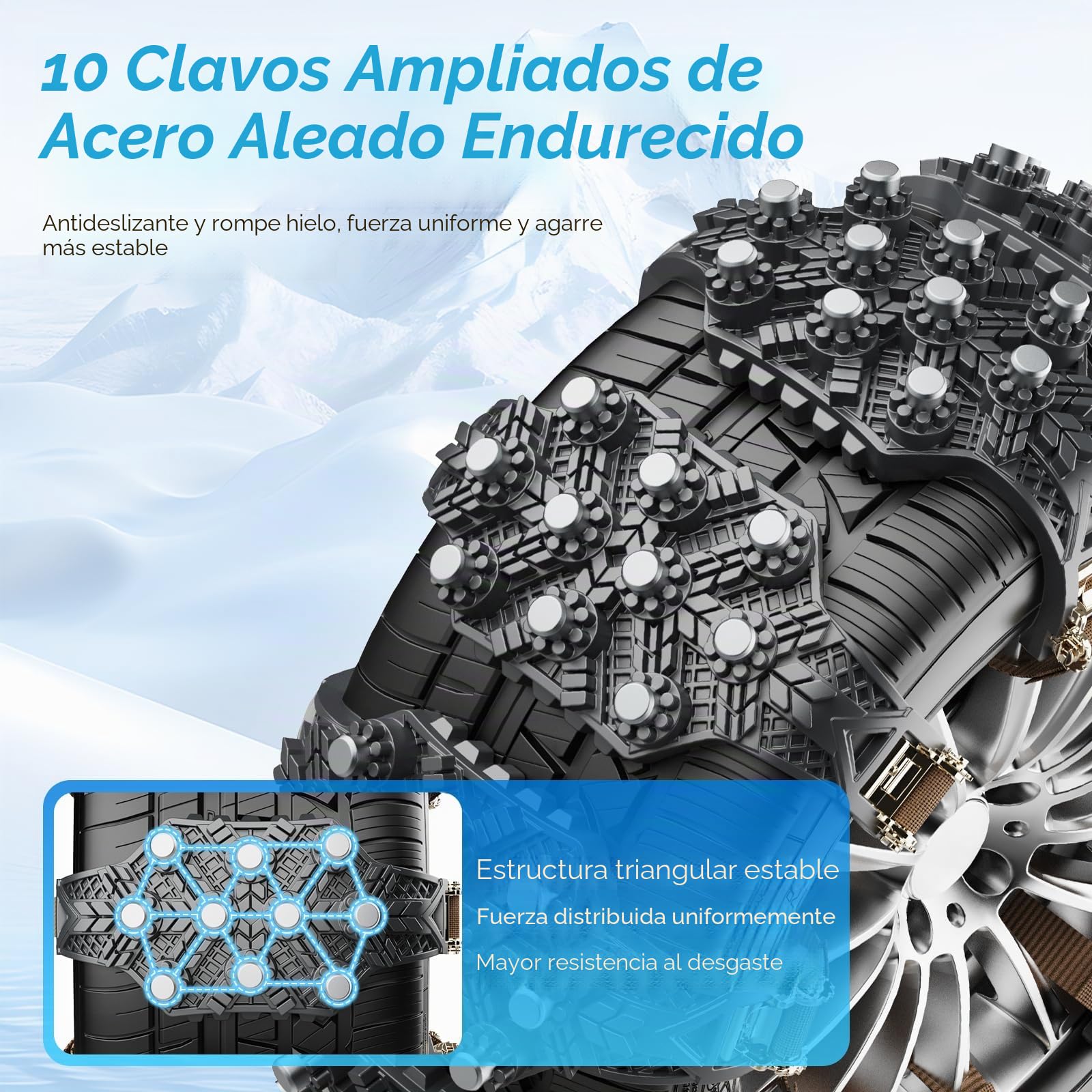 Cadenas de nieve universales para invierno, 8 unidades, 165 – 255 mm, ajustables, fáciles de montar, duraderas, para coche, camión, SUV, carretera, nieve, carreteras, carreteras, color negro