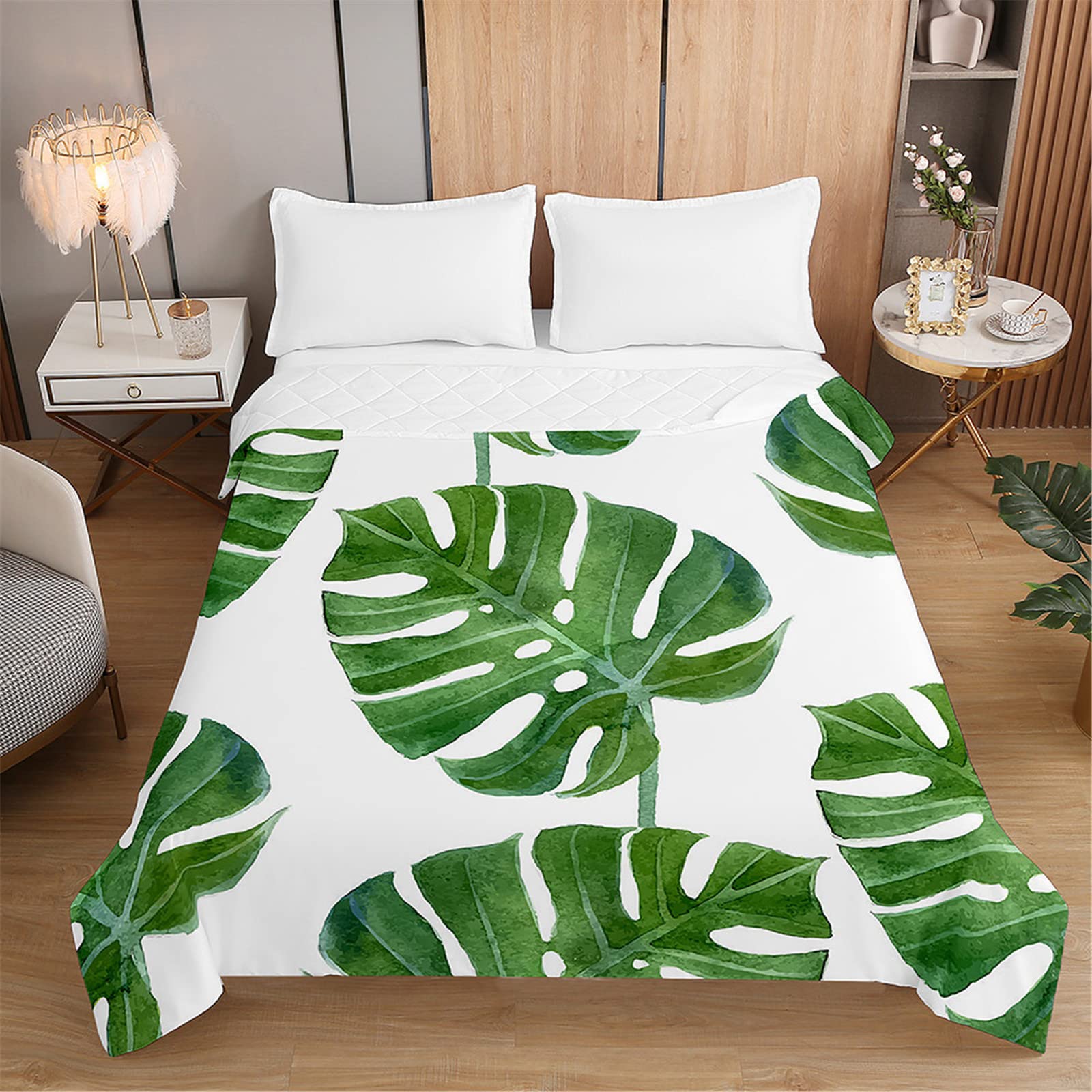 Odot Couvre Lit Boutis Matelassé pour 1/2 Personnes, Feuilles Plantes Dessus de Lits Microfibre Doux Couverture de Lit Courtepointe Printemps Èté Jeté de Lit (100x150cm,Graffitis Jaunes