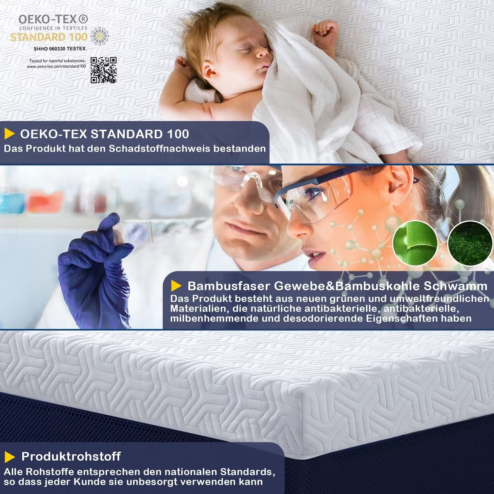 DUANDUAN Cubrecolchón 200 x 200 cm, H3/H2, espuma de gel, 200 x 200, certificado Oeko-Tex®, tejido 4D extraíble y lavable, 200 x 200 cm, base antideslizante, 7,5 cm de altura