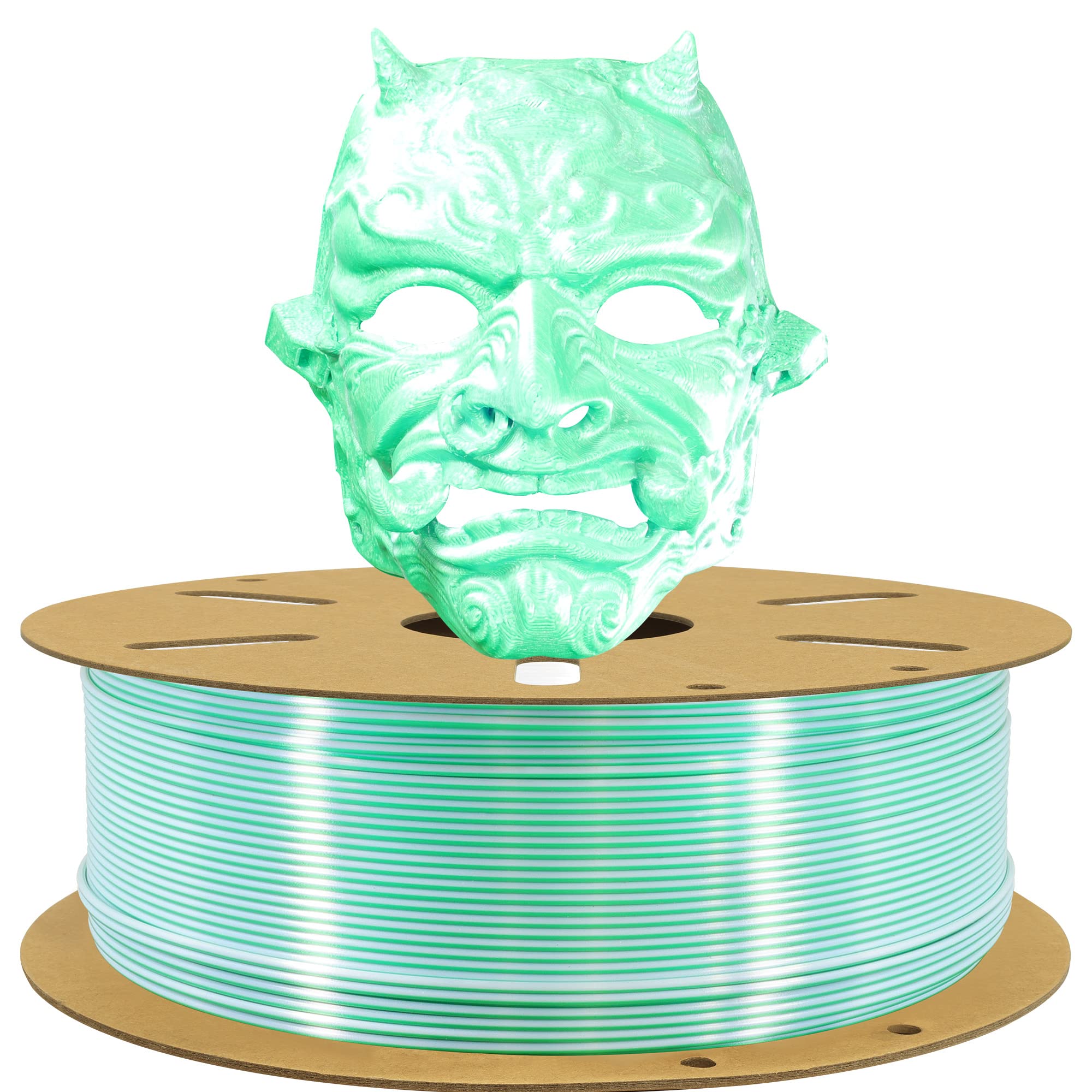 TTYT3DDual Color Silk White Green PLA Coextrusion 3D Printer Filament, 1.75mm Silk Shiny 2 Colors in 1 Printing PLA, Widely Fit for 3D Printer, 2.2lbs 1KG Dual Color 3D Printer Material, White/Green