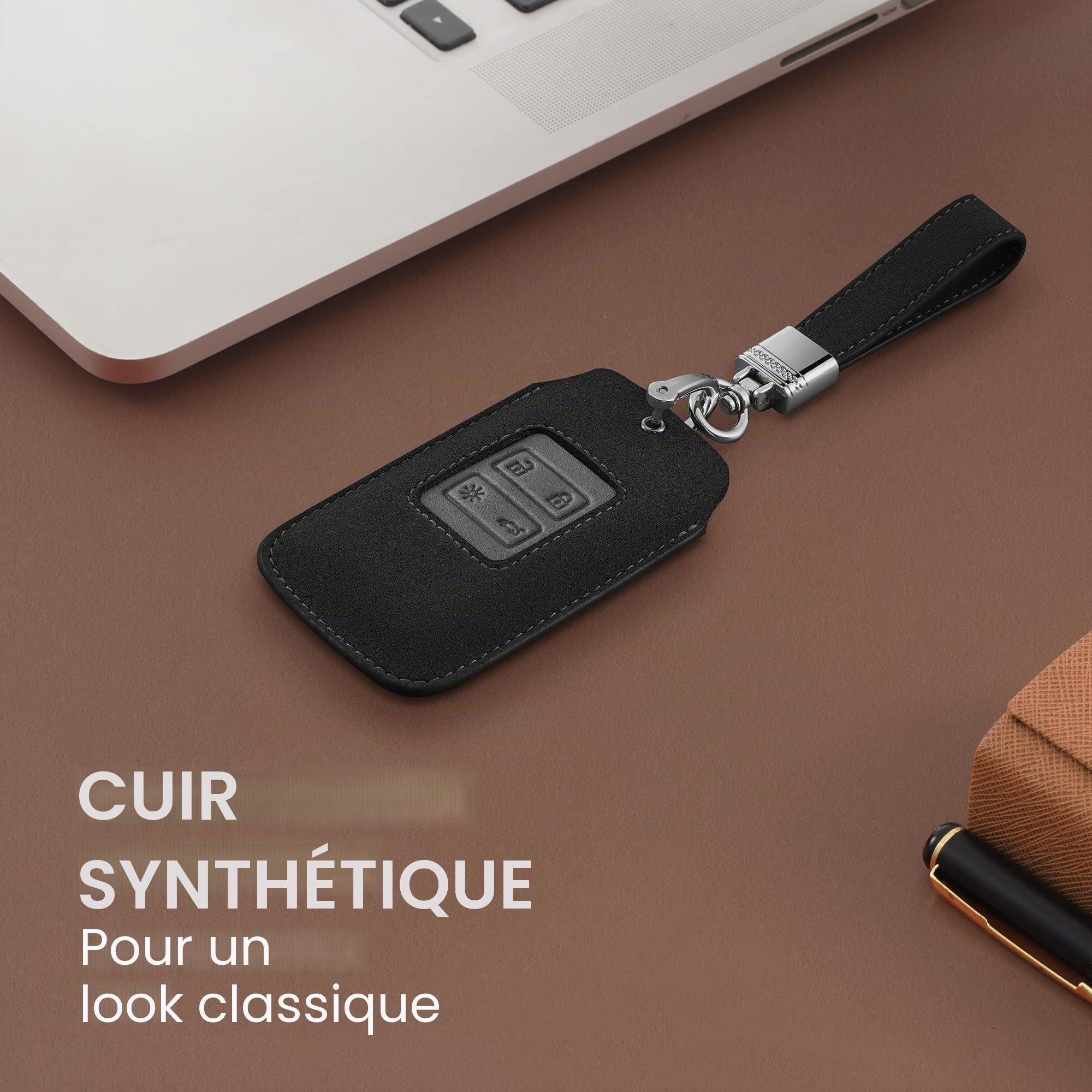kwmobile Accessoire Clef de Voiture Compatible avec Renault Smart Key 4-Bouton (Keyless Go Uniquement) - Coque de clé de Voiture en Simili Cuir et Simili Daim - Noir-Gris